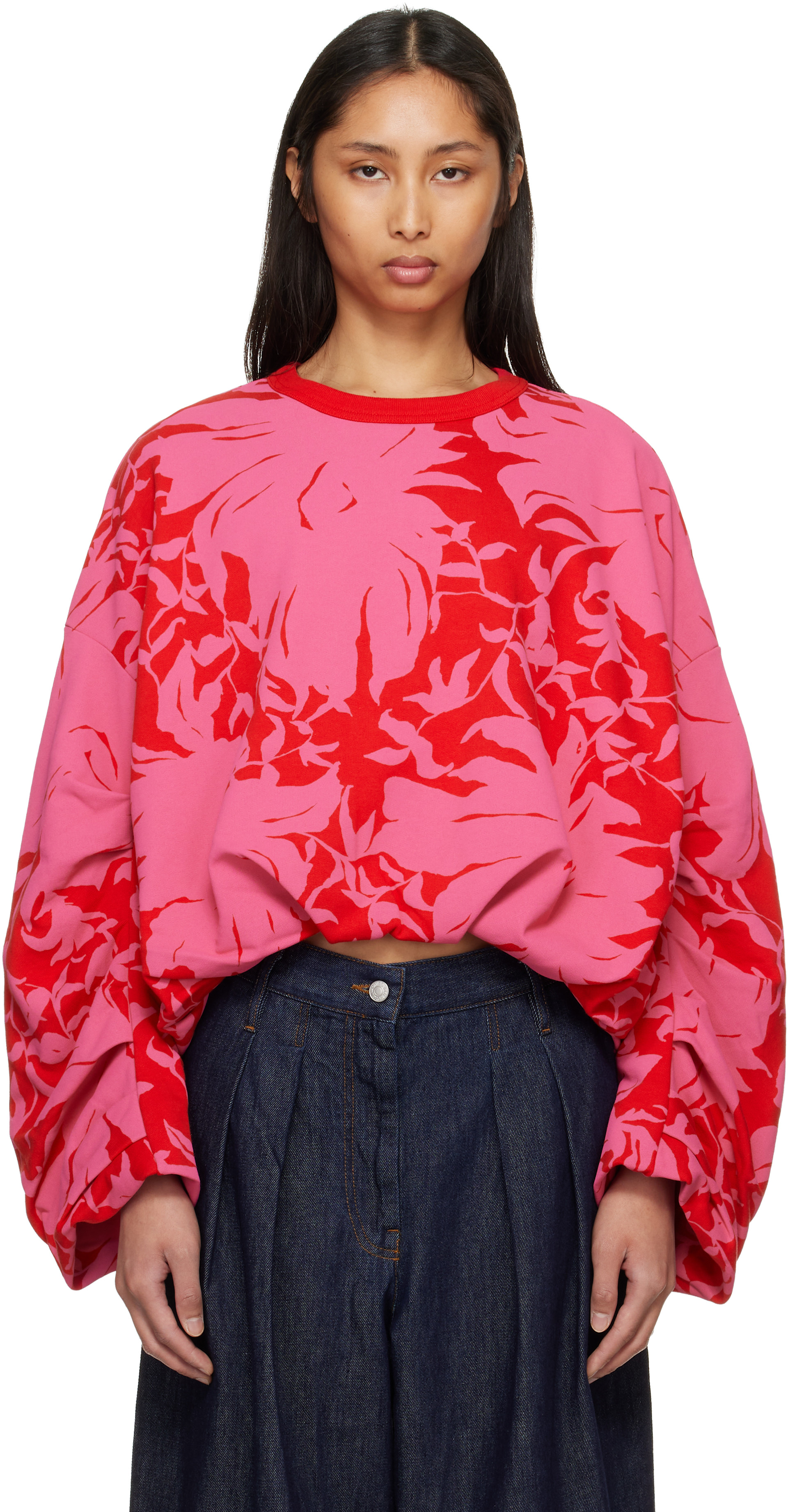DRIES VAN NOTEN キルティング 半袖 トップス 38 Dries Van Noten: Red & Pink Draped Sweatshirt | SSENSE