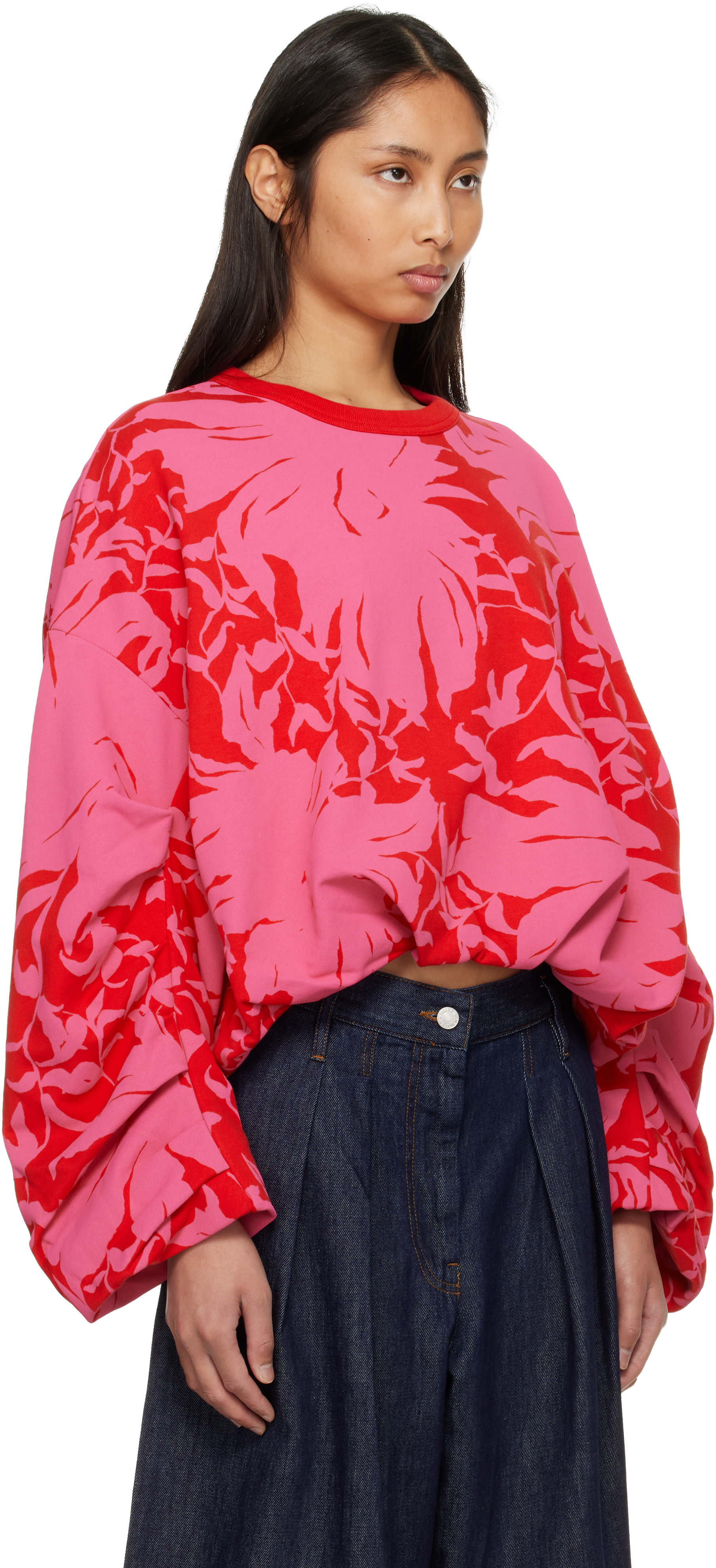 Dries Van Noten: Red & Pink Draped Sweatshirt | SSENSE