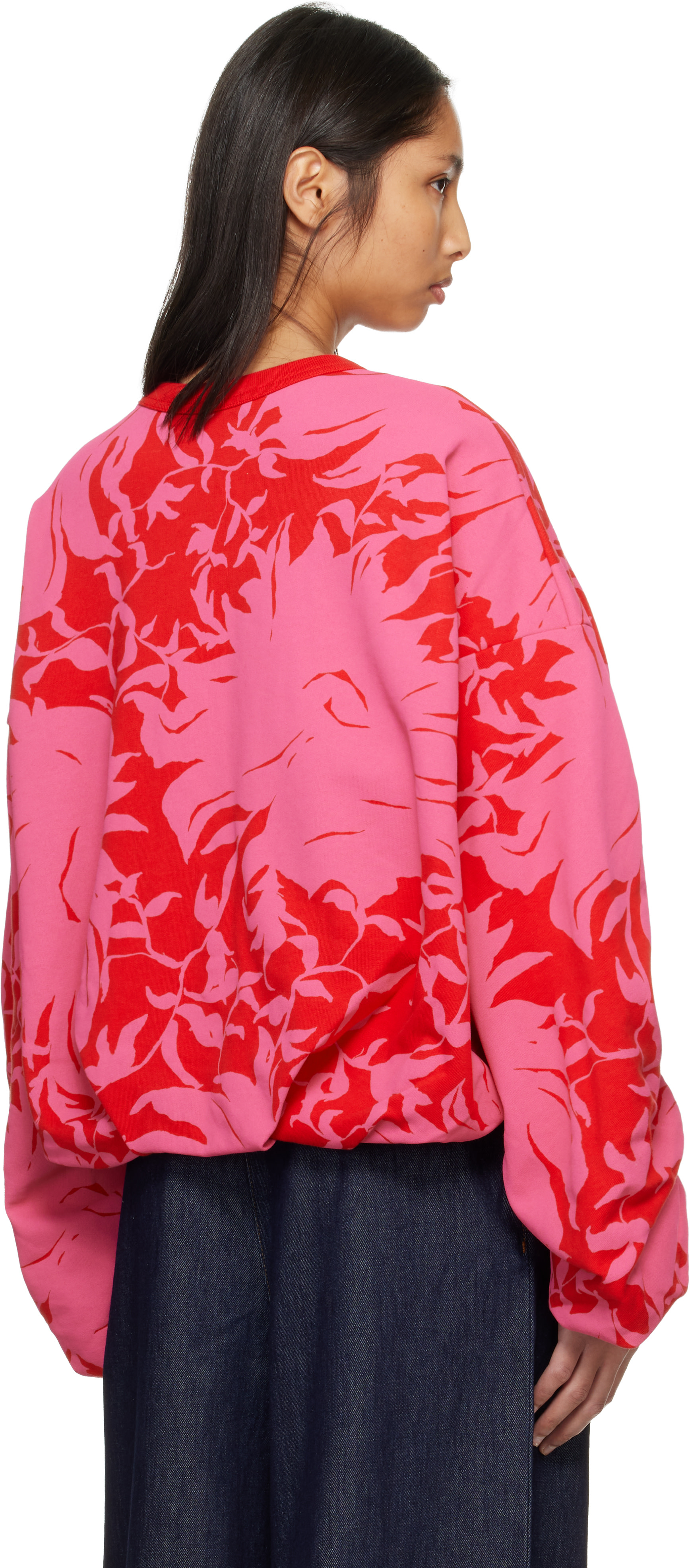 Dries Van Noten - Pull molletonné drapé rouge et rose