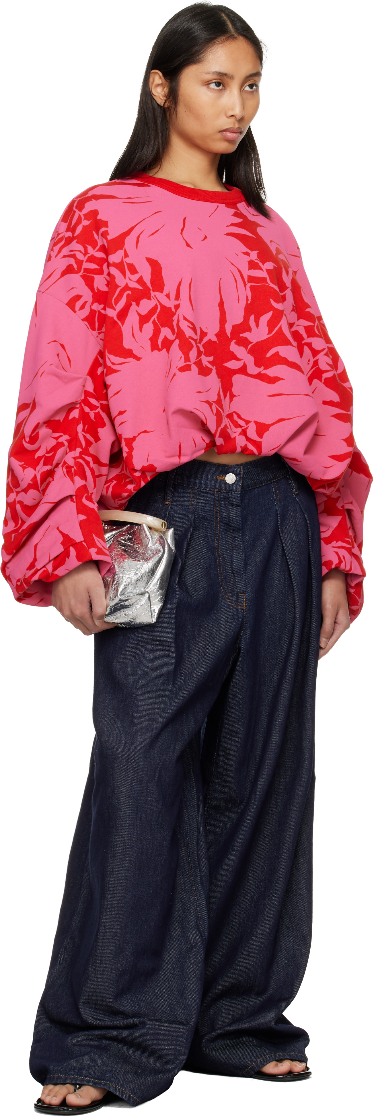Dries Van Noten: Red & Pink Draped Sweatshirt | SSENSE
