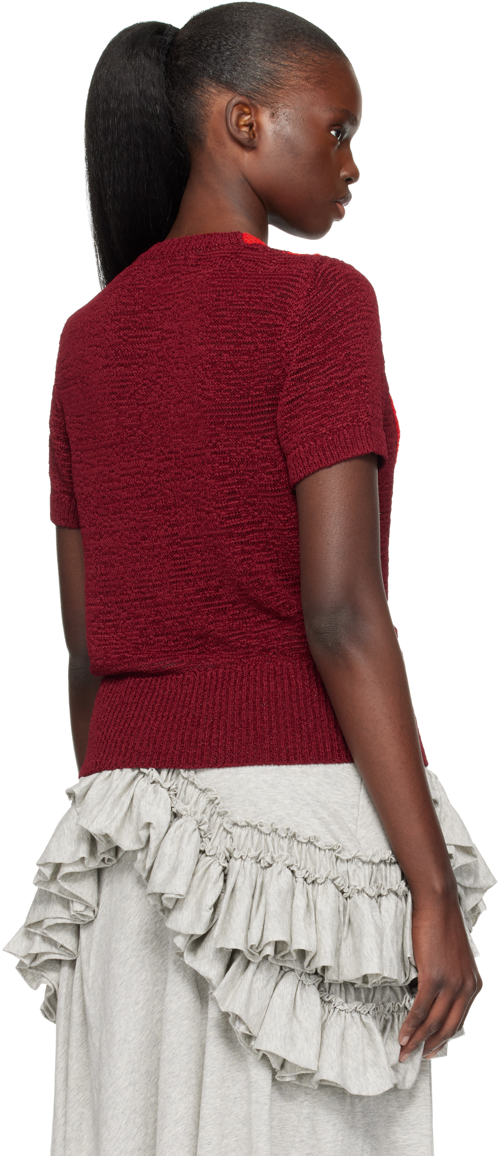 Dries Van Noten: Burgundy V-Neck Knit Sweater | SSENSE
