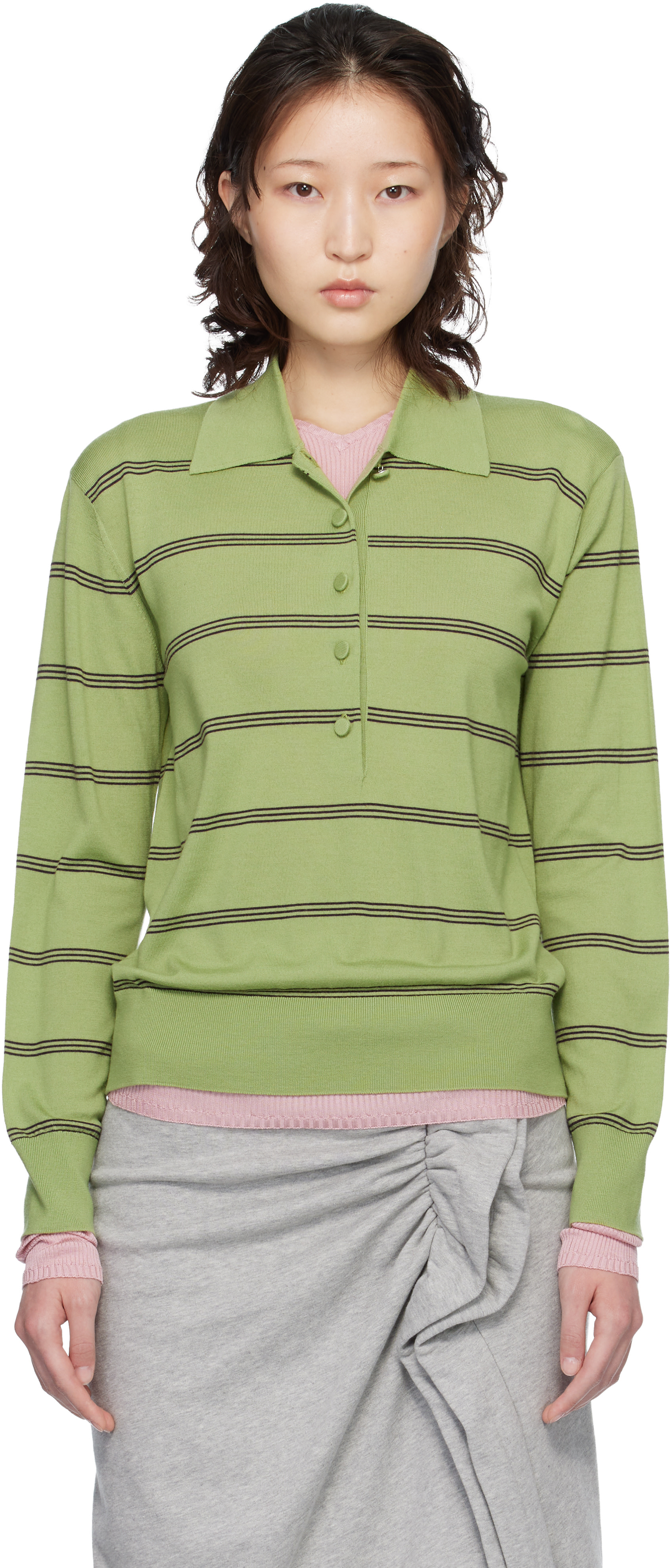 Dries Van Noten: Green Merino Wool Polo | SSENSE