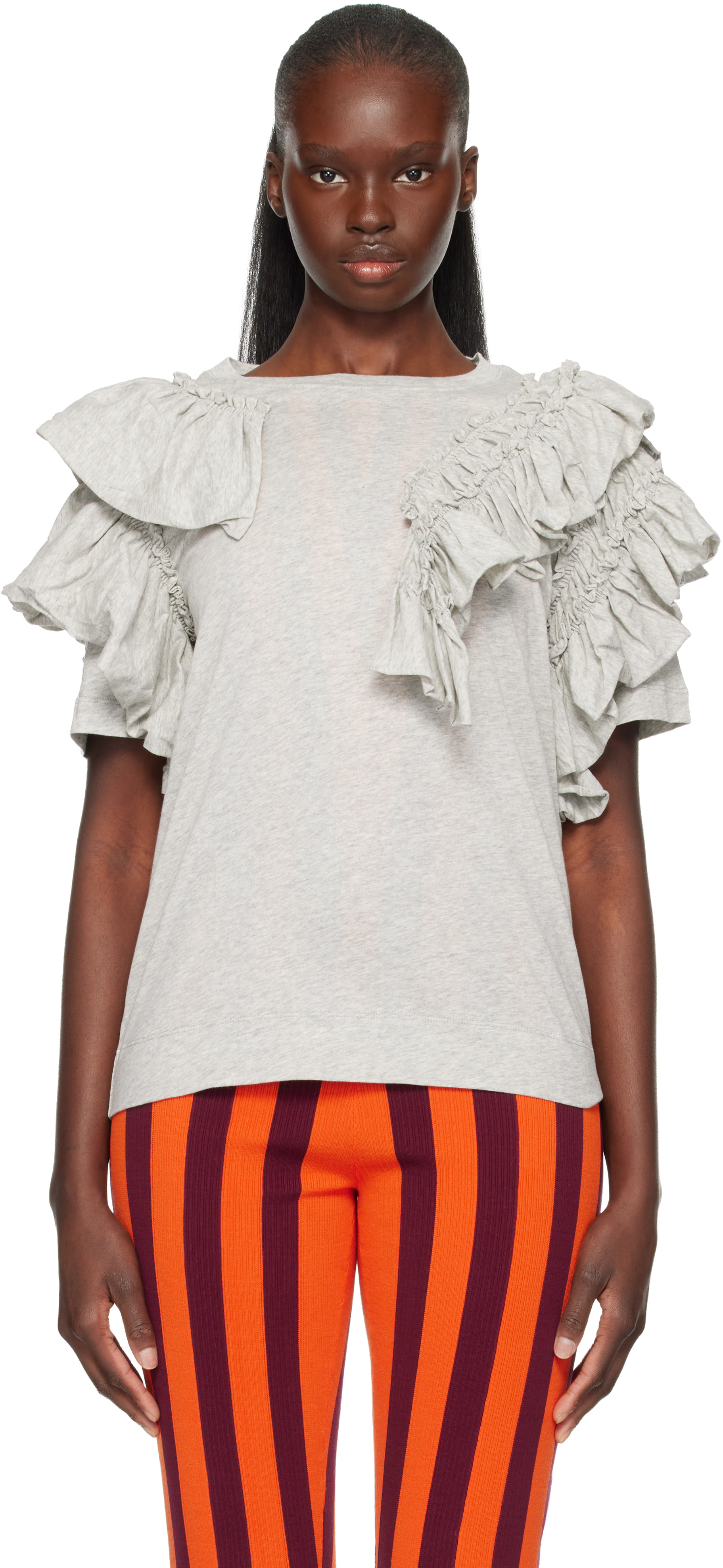 Dries Van Noten: Gray Ruffled T-shirt | SSENSE