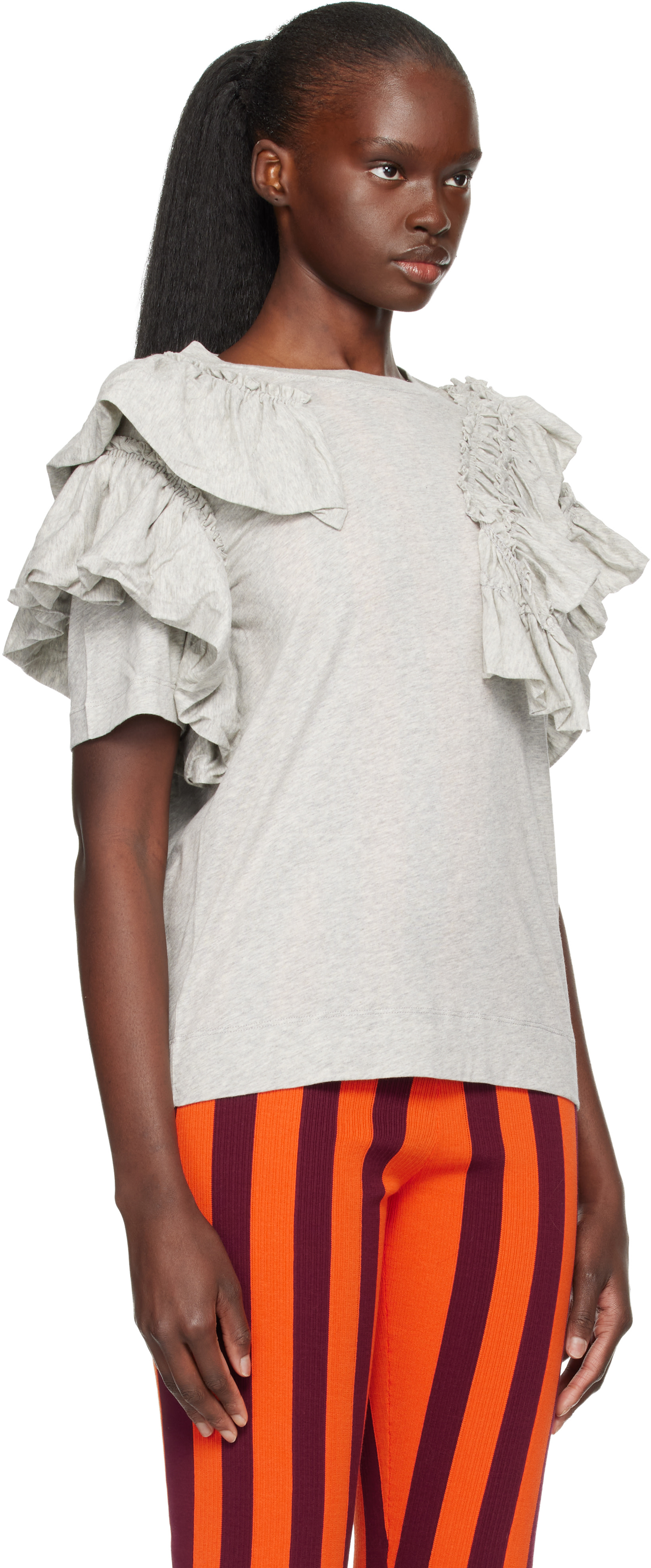 Dries Van Noten: Gray Ruffled T-shirt | SSENSE