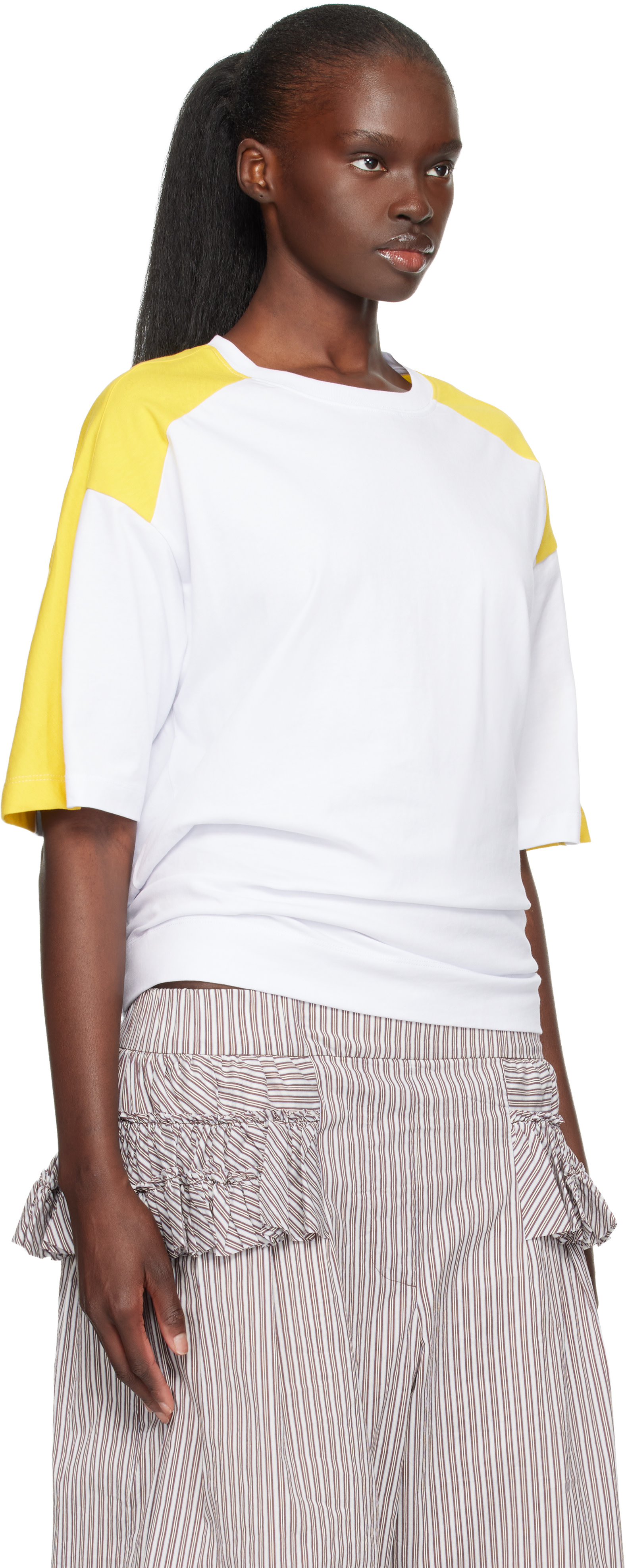 Dries Van Noten: White & Yellow Loose Fit T-shirt | SSENSE
