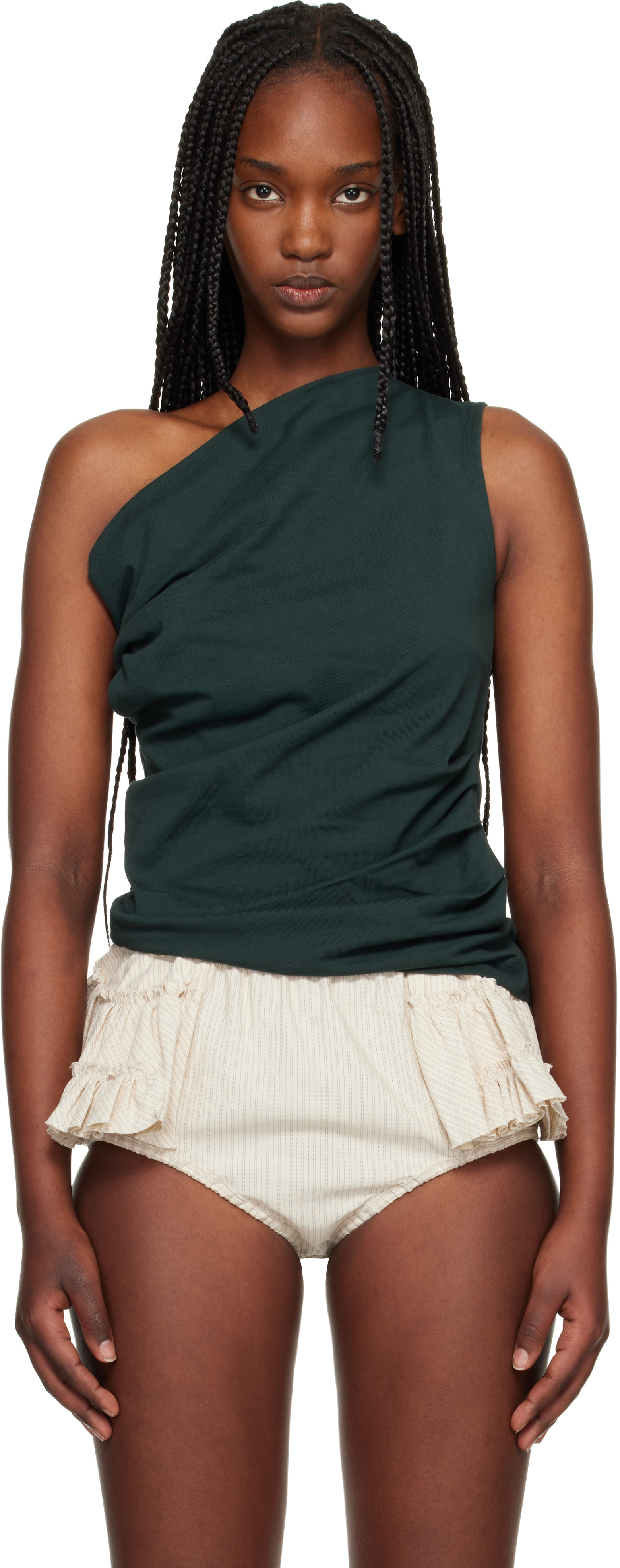 dries van noten レイヤードタンクトップ Dries Van Noten: Green Draped Tank Top | SSENSE