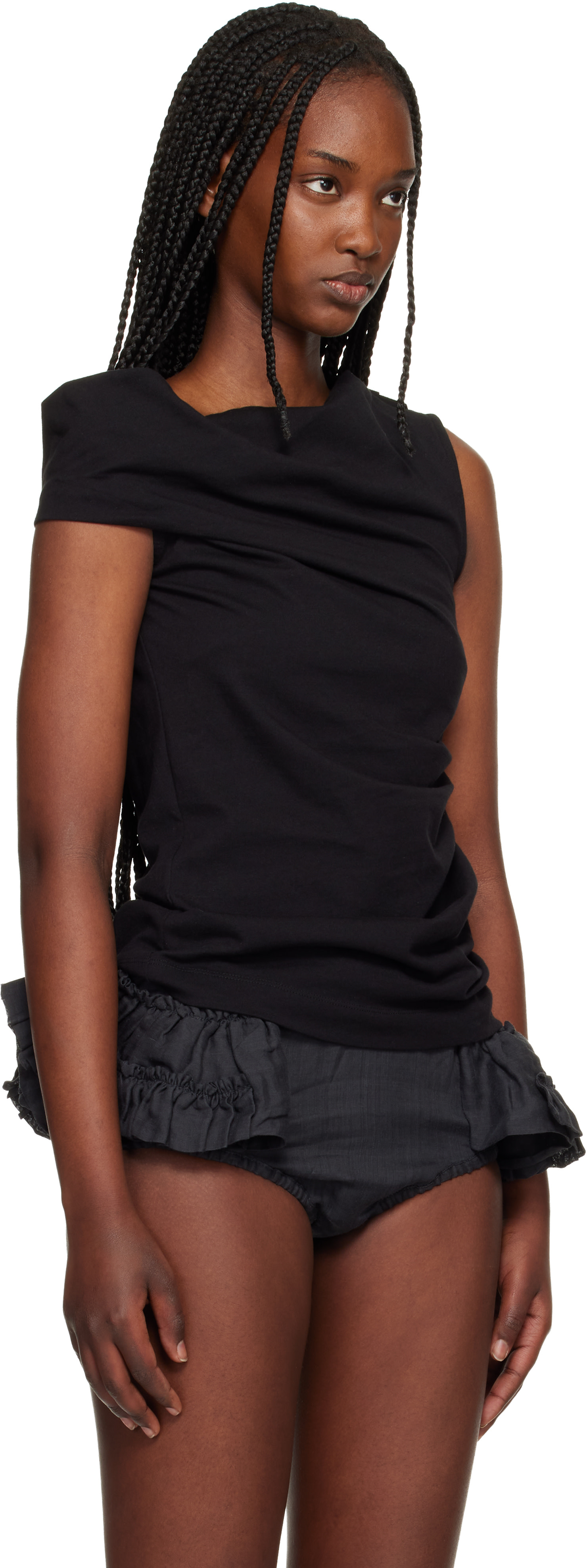 Dries Van Noten: Black Draped Tank Top | SSENSE