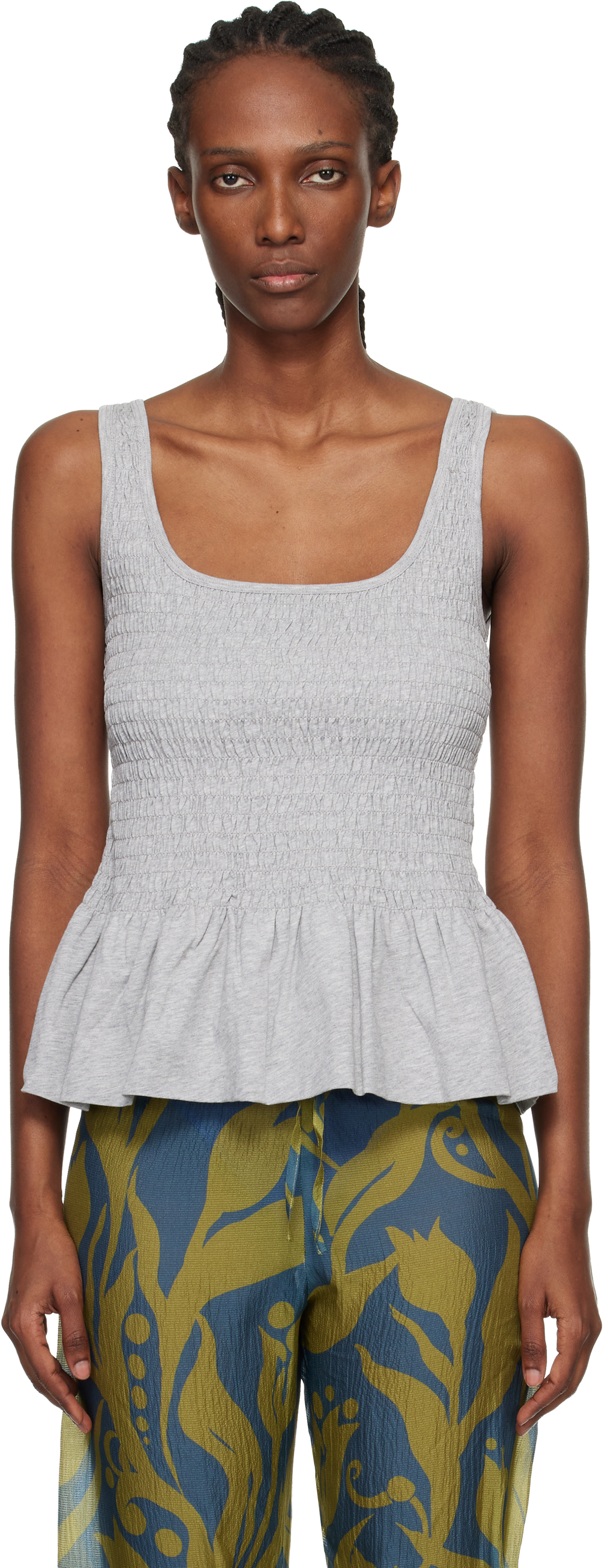Dries Van Noten: Gray Shirred Ruffle Top | SSENSE