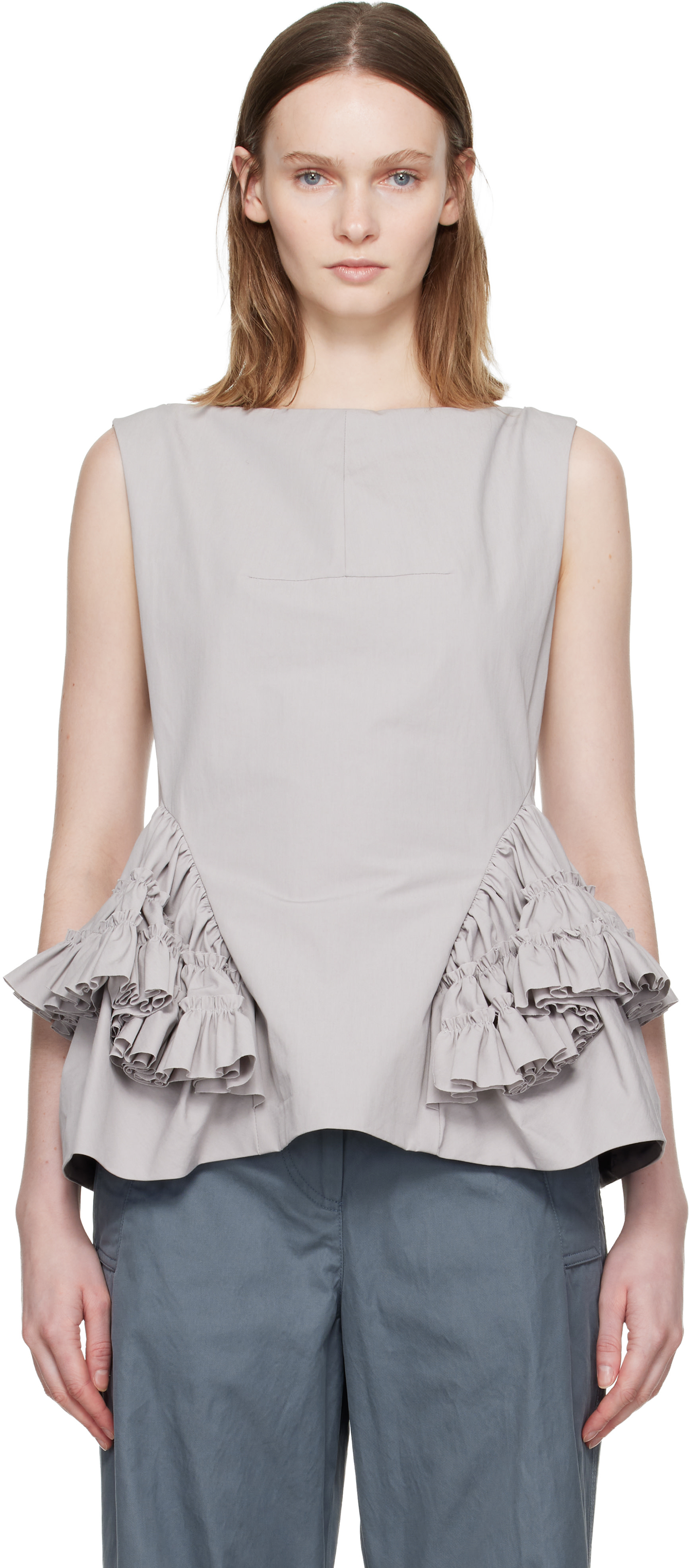 Dries Van Noten - Haut gris à volants