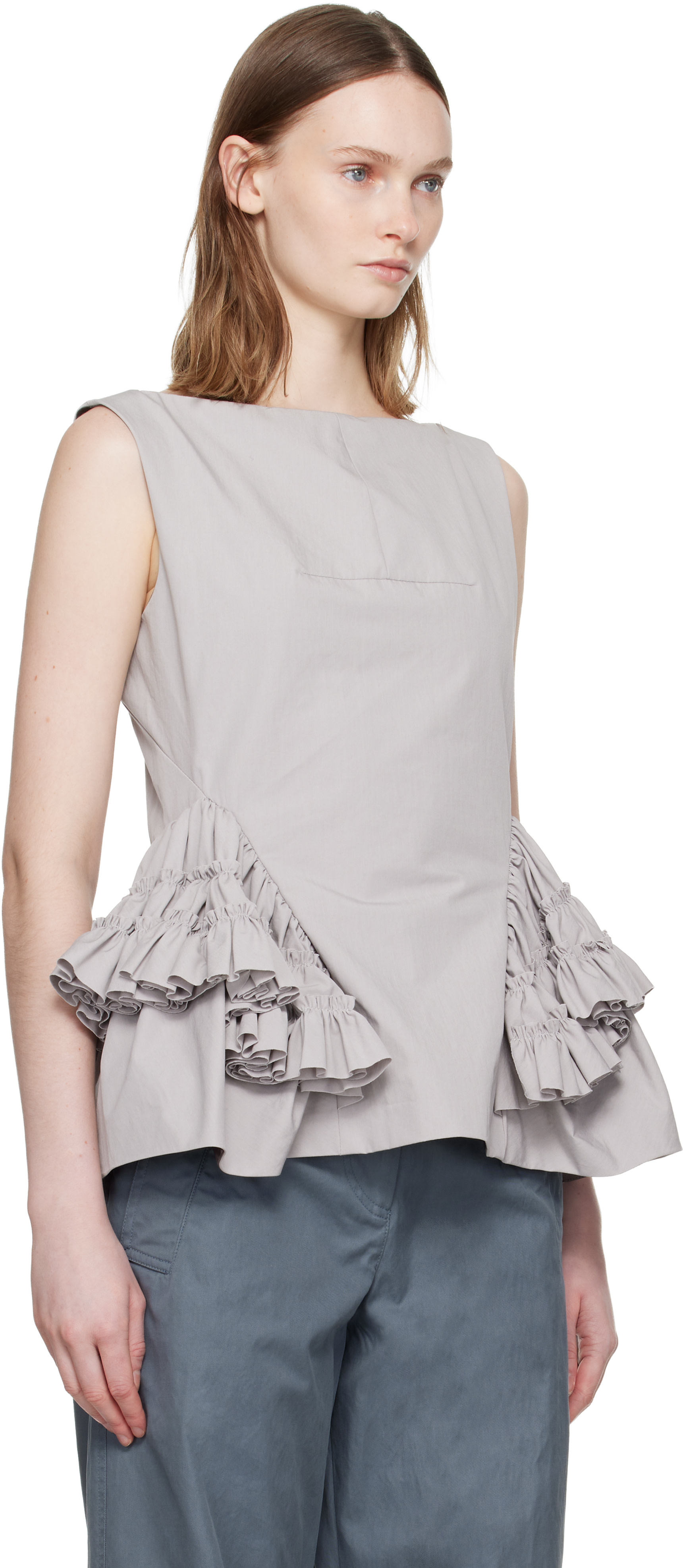 Dries Van Noten - Haut gris à volants