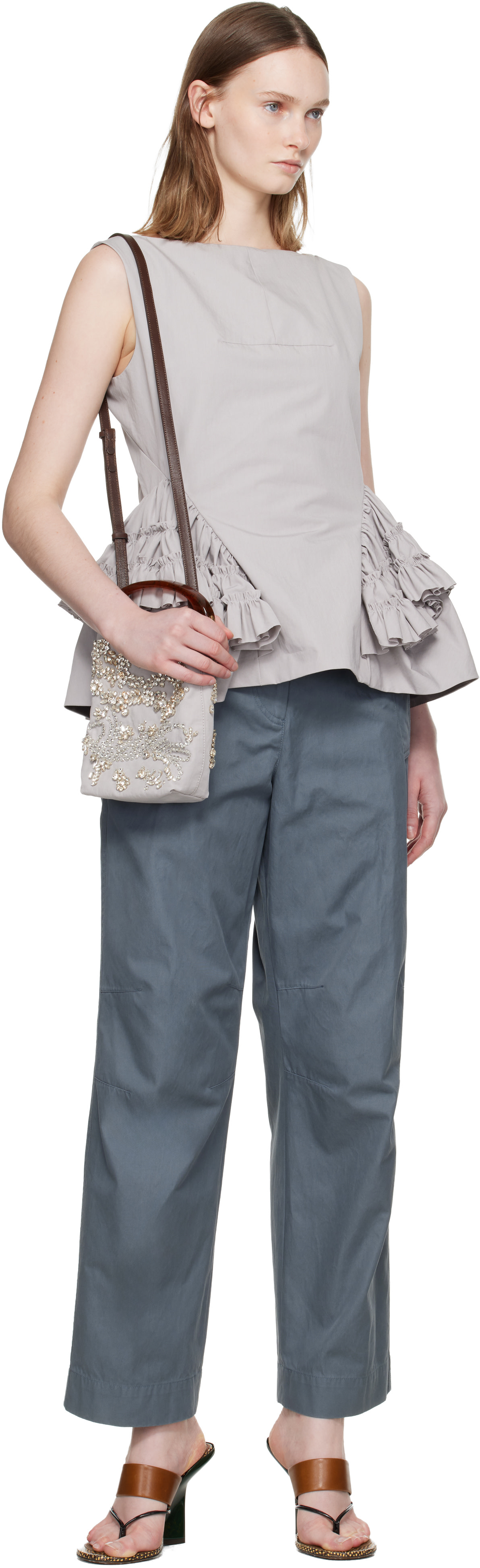 Dries Van Noten - Haut gris à volants