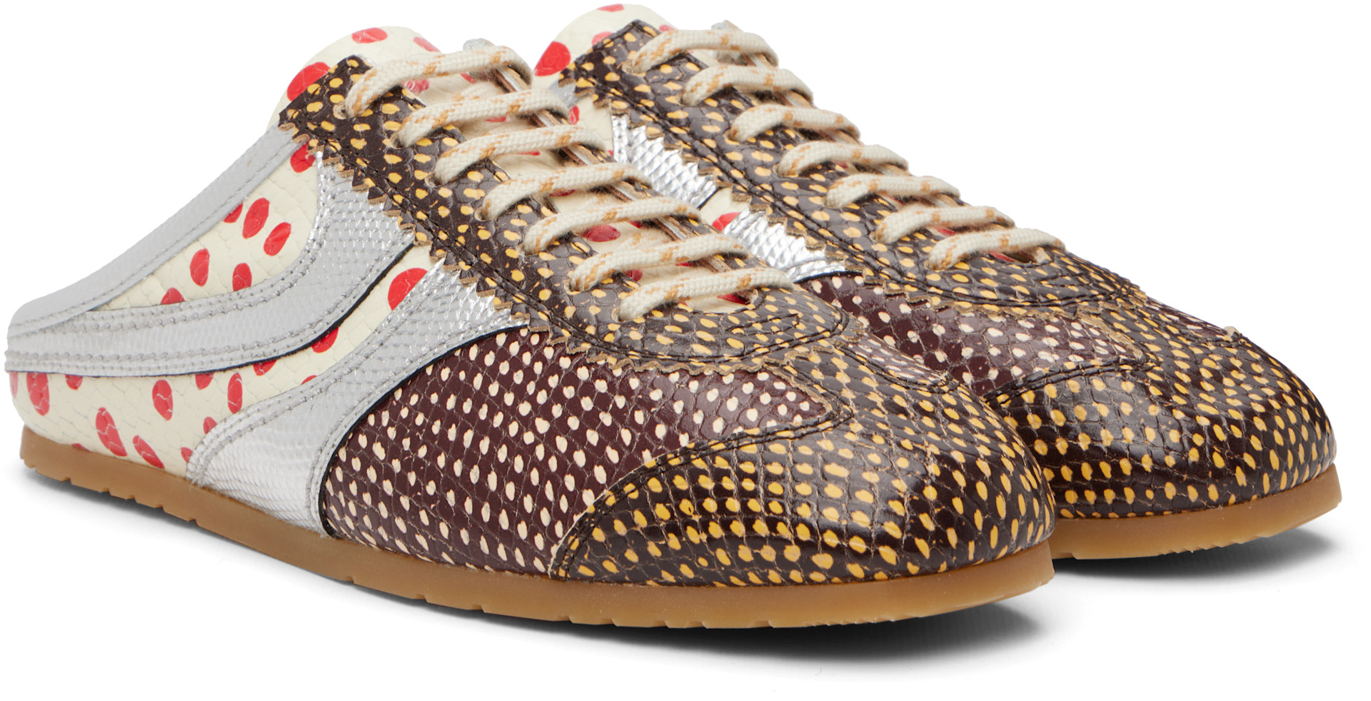 〜00's Made In Belgium DRIES VAN KNOTTEN Dries Van Noten: Brown & Silver Leather Mule Sneakers | SSENSE Canada