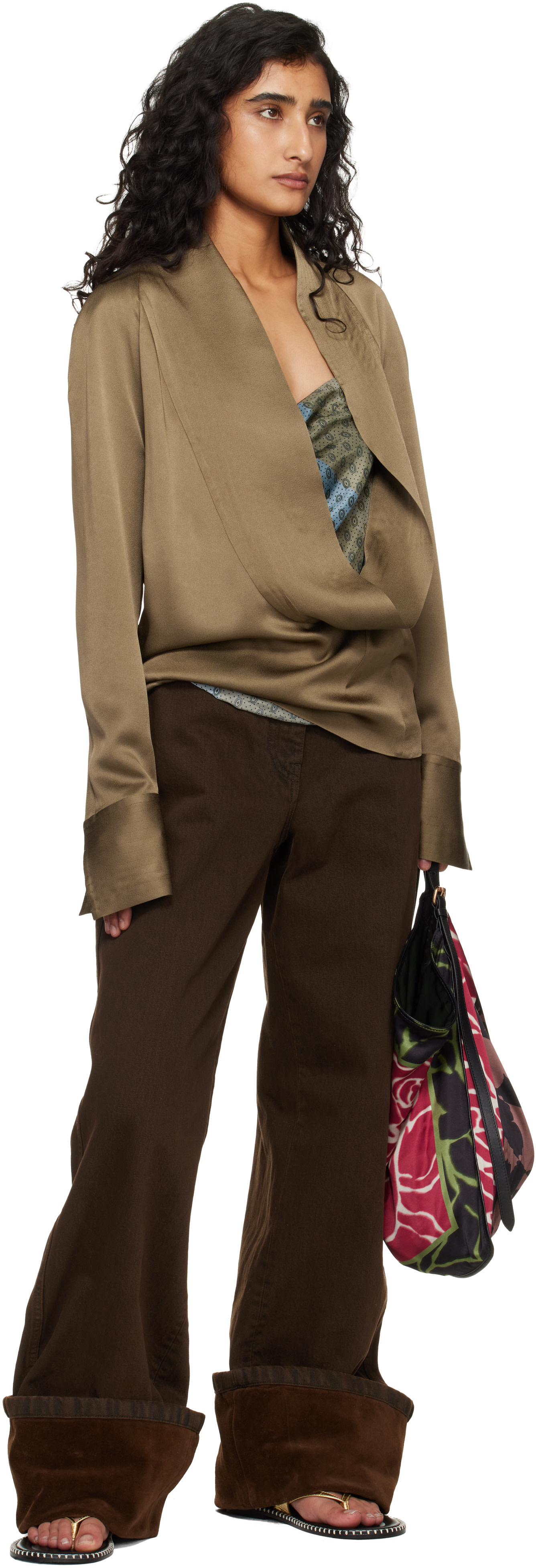 Dries Van Noten - Sandales dorées en cuir