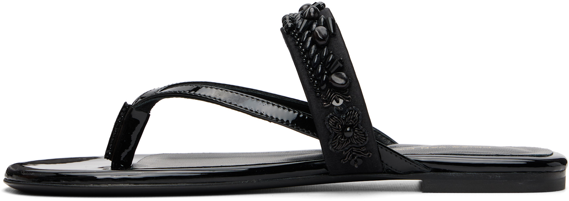 Dries Van Noten: Black Embroidered Matadore Strap Flat Sandals