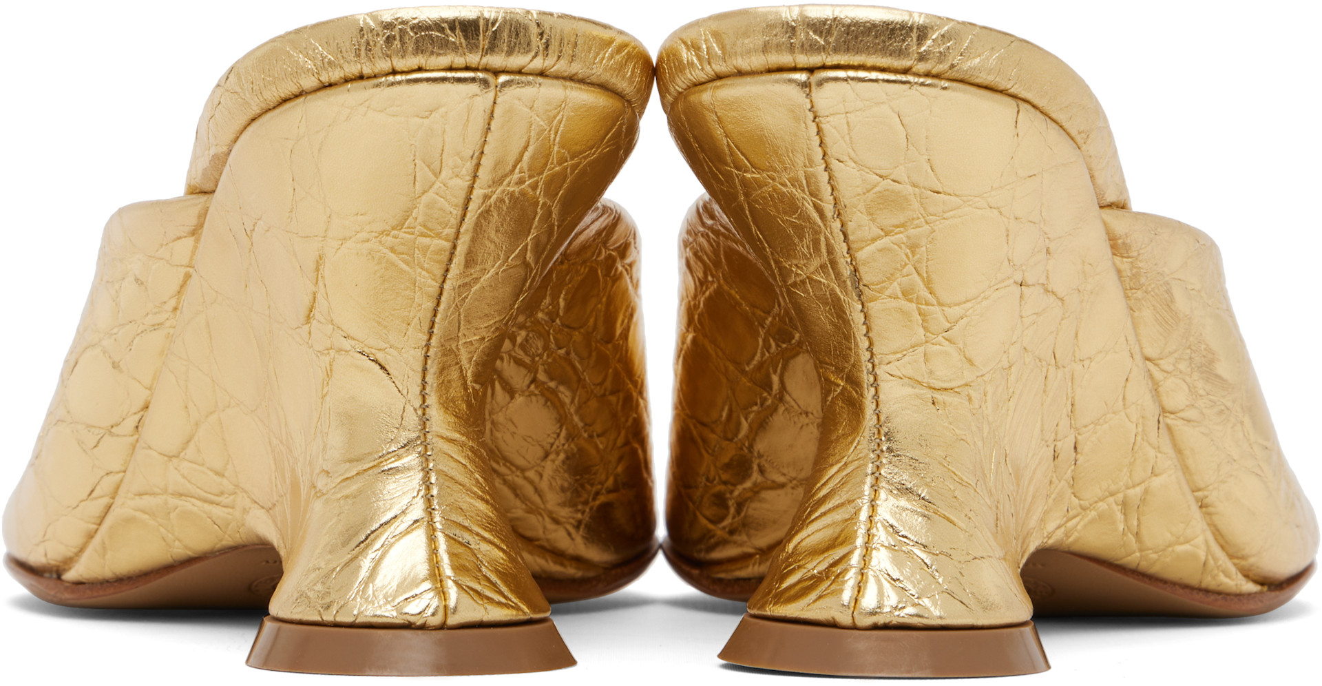 Dries Van Noten: Gold Open-Toe Leather Mule Heeled Sandals | SSENSE