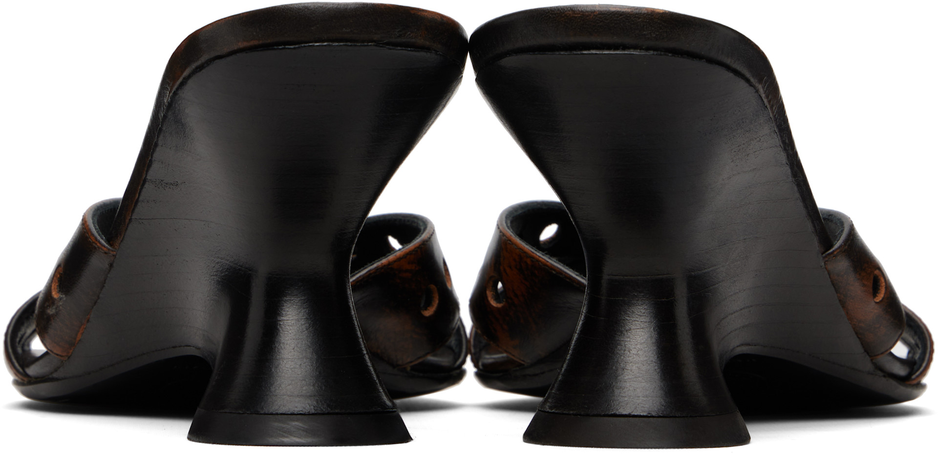 Dries Van Noten: Black & Brown Leather Mule Heeled Sandals | SSENSE
