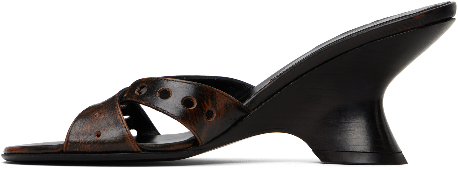 Dries Van Noten: Black & Brown Leather Mule Heeled Sandals | SSENSE