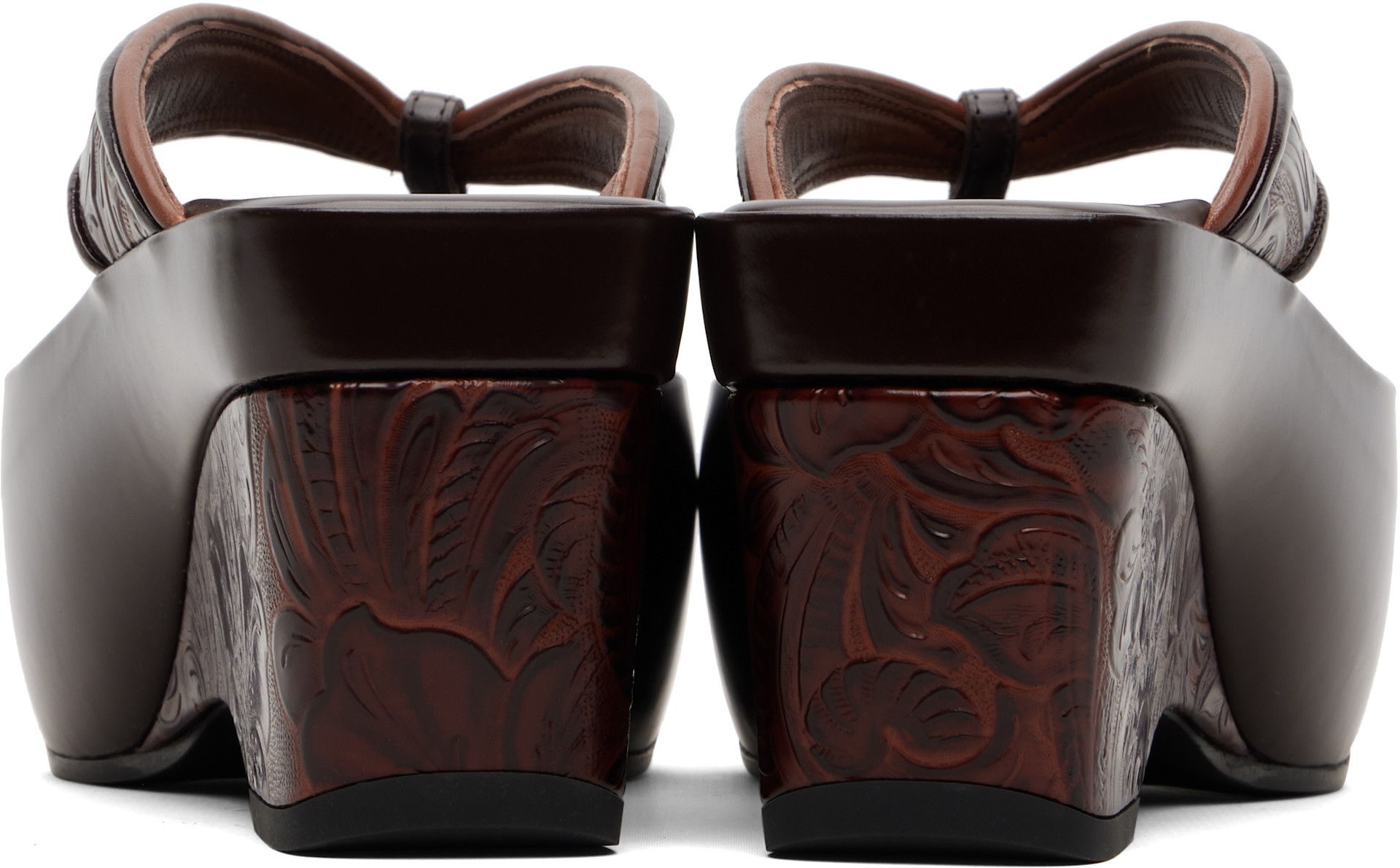 Dries Van Noten: バーガンディ プラットフォーム トングヒール