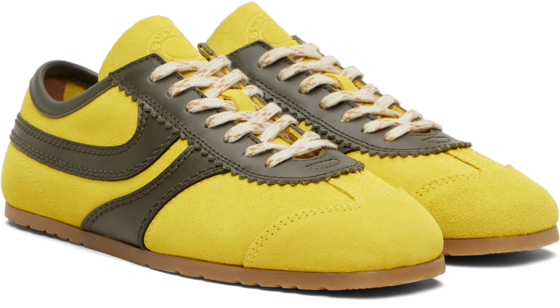 Dries Van Noten: Yellow & Khaki Suede Sneakers | SSENSE
