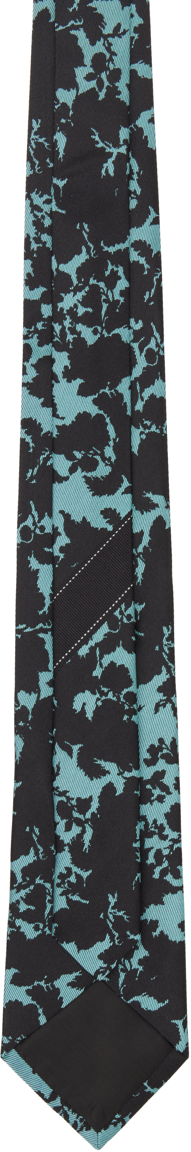 Dries Van Noten: ブルー＆ブラック Printed シルク ネクタイ | SSENSE