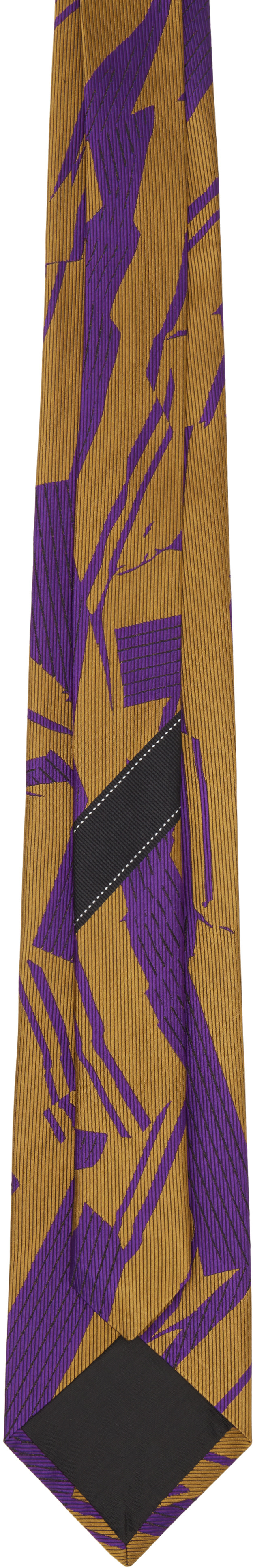 Dries Van Noten: パープル＆イエロー Printed シルク ネクタイ
