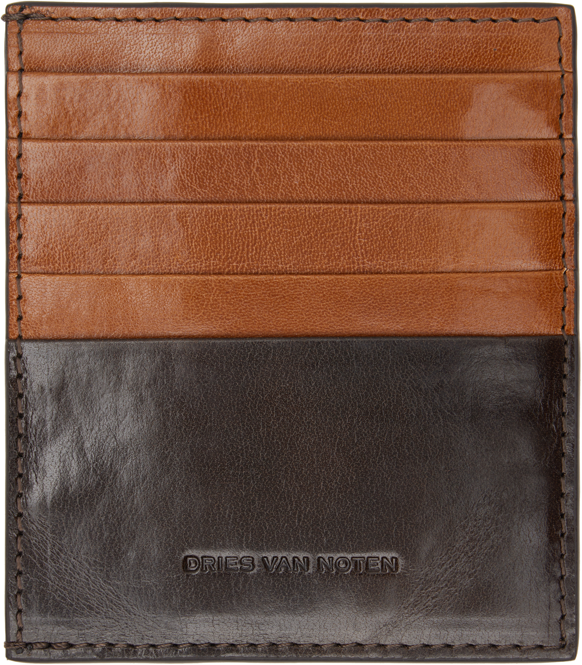 Dries Van Noten: Brown Calfskin Card Holder | SSENSE