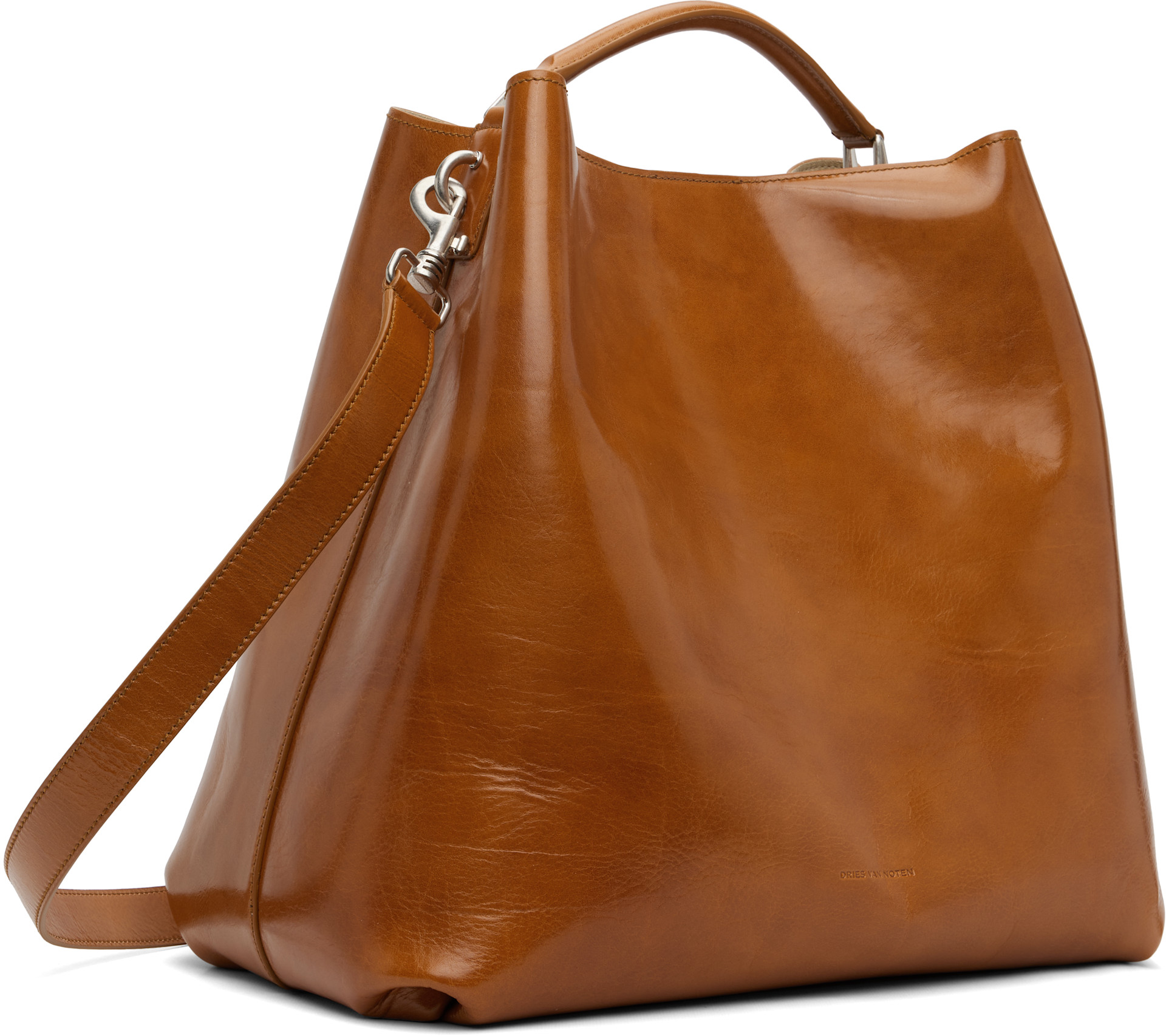 Dries Van Noten: Brown Embossed-Logo Bag | SSENSE