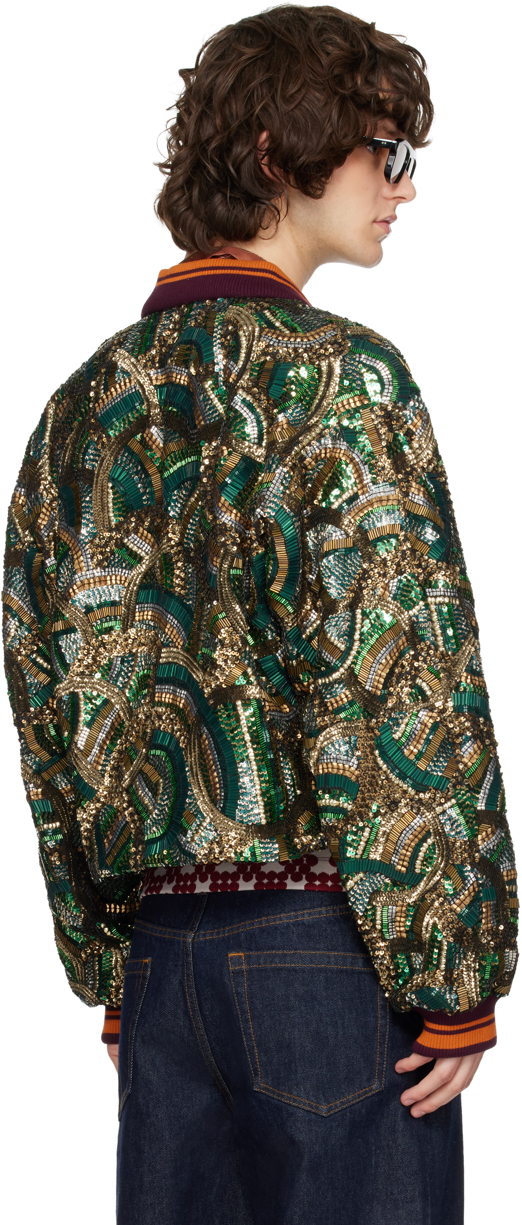 Dries Van Noten: グリーン エンブロイダリー ボンバージャケット