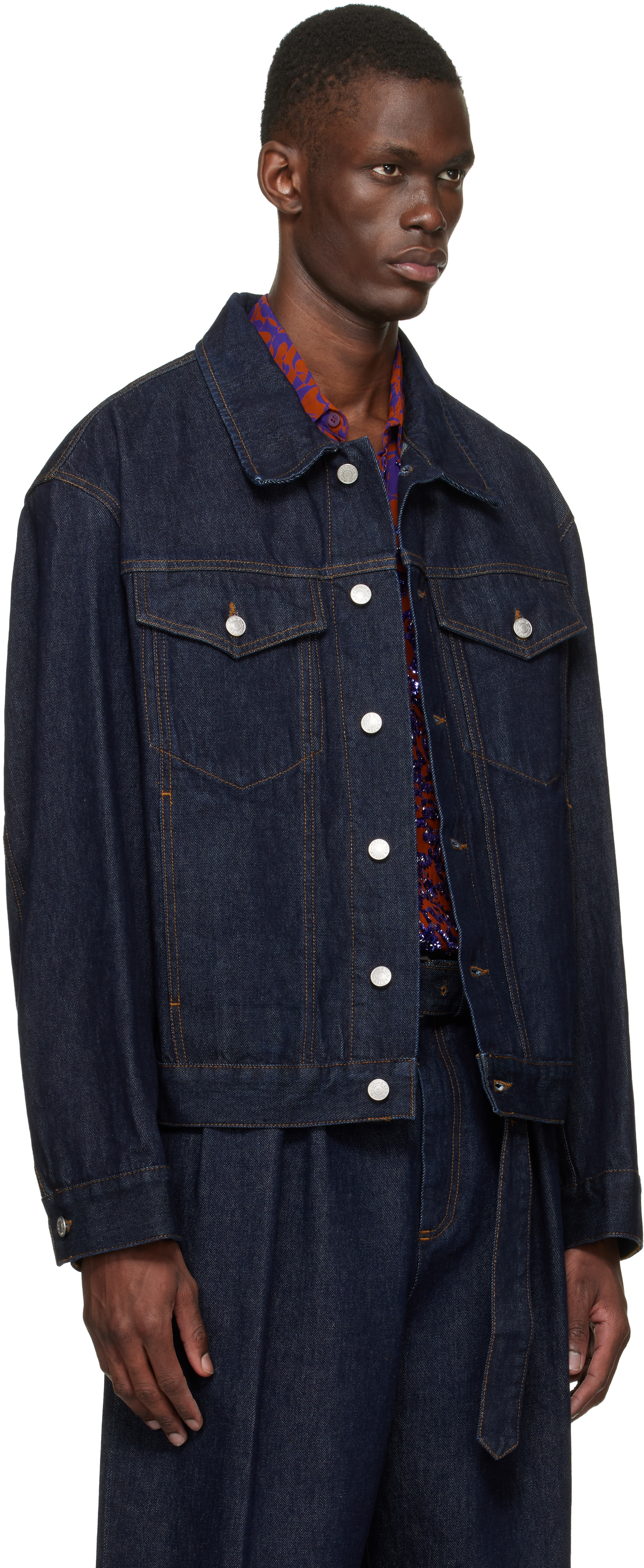 Dries Van Noten: ネイビー フラップポケット デニムジャケット