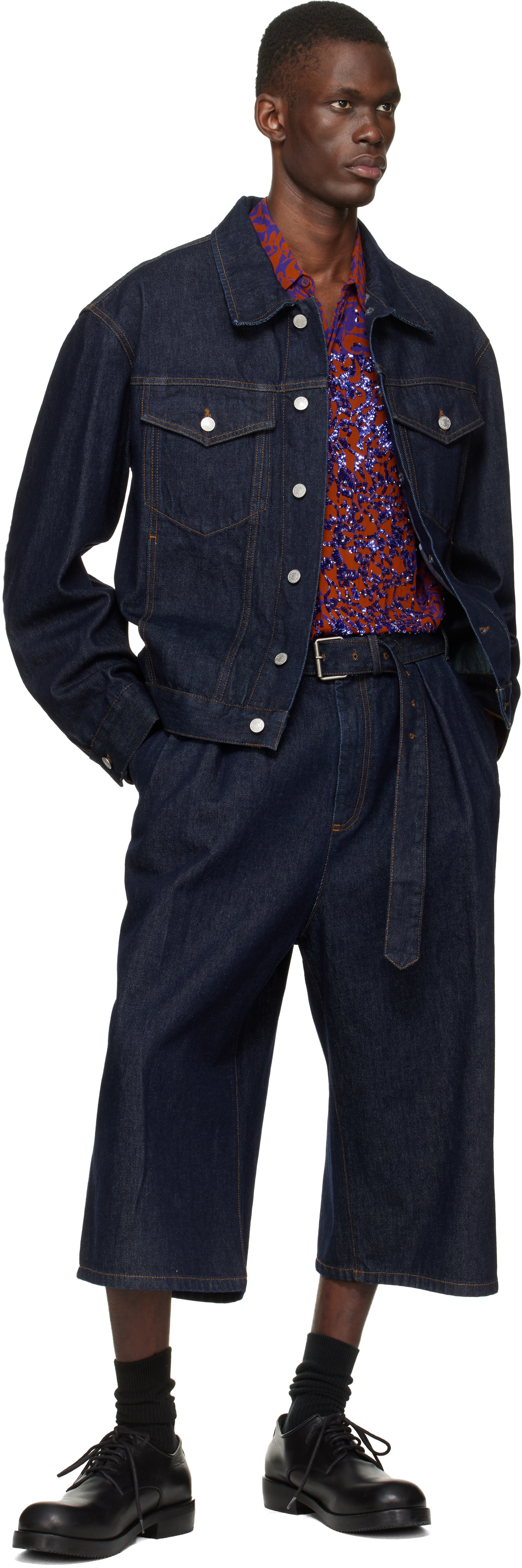 Dries Van Noten: Navy Flap Pocket Denim Jacket | SSENSE