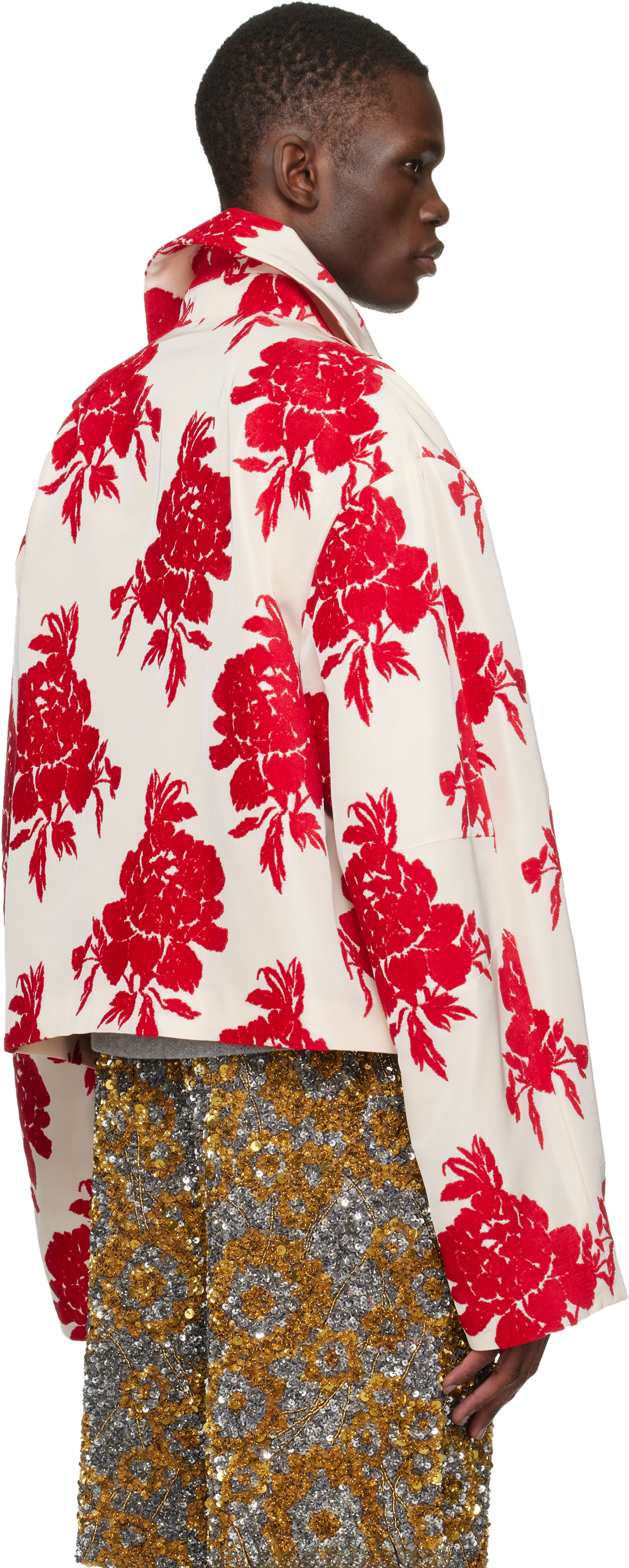 Dries Van Noten: Red & Off-White Floral Jacket | SSENSE