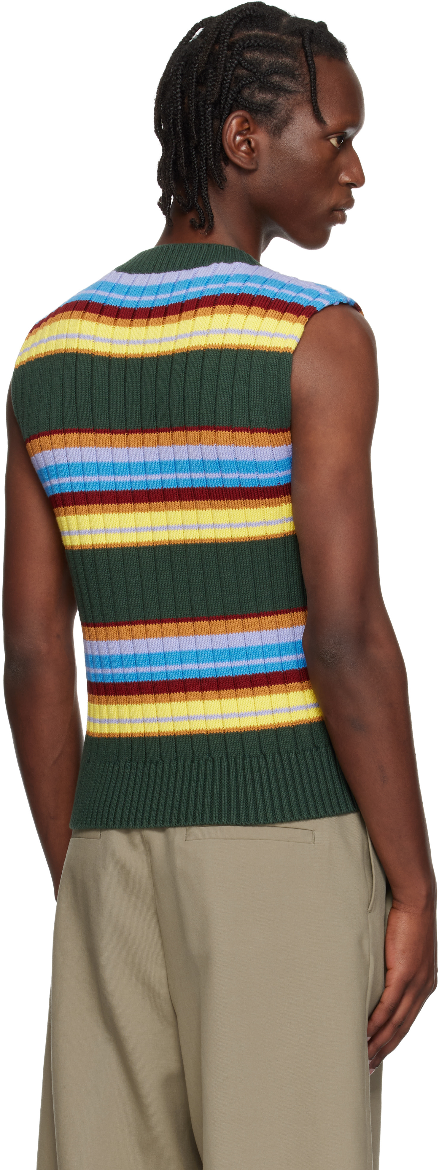 Dries Van Noten - Pull sans manches vert à rayures
