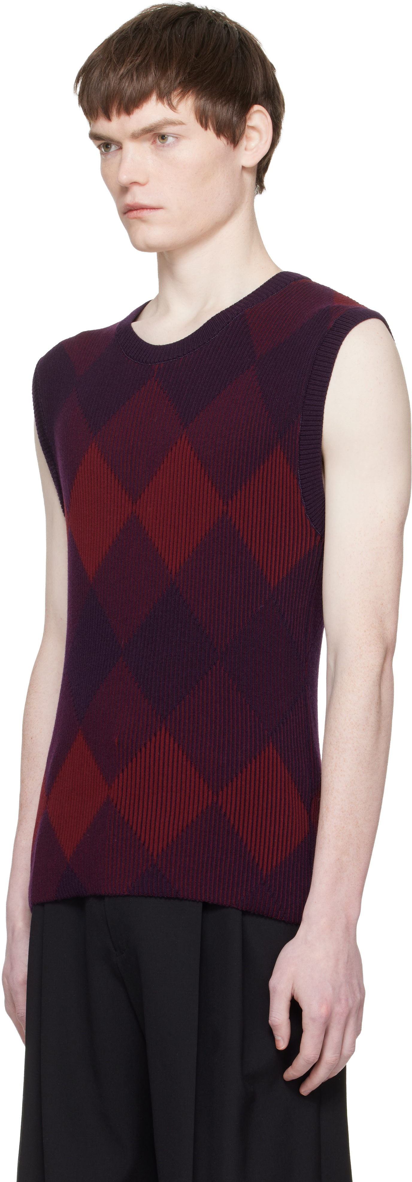 トップス Dries Van Noten, Classic Knit Vest Dries Van Noten: Red & Purple Argyle Sweater Vest | SSENSE
