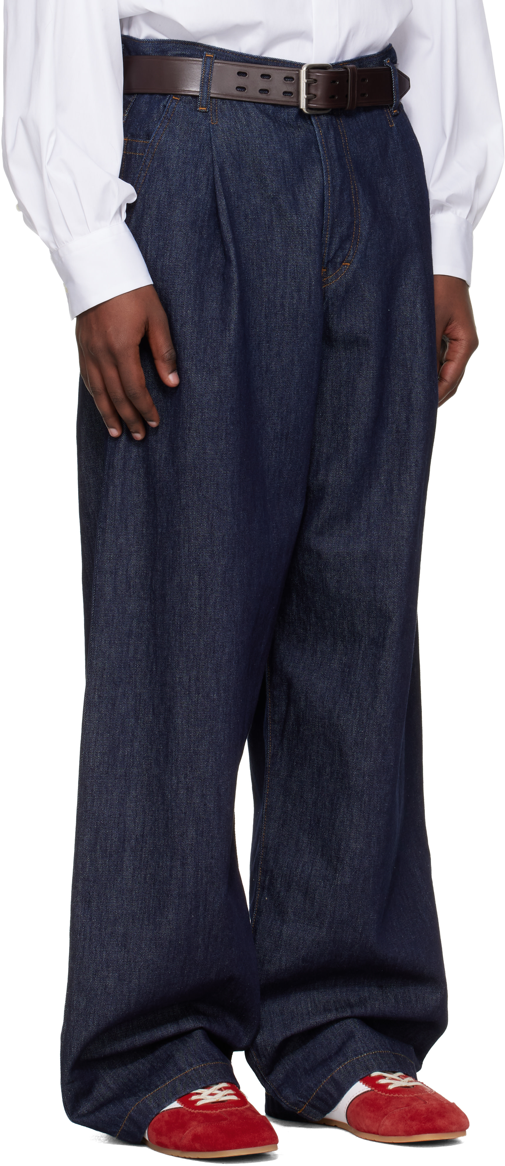 パンツ DRIES VAN NOTEN Dries Van Noten: Navy Pleated Jeans | SSENSE