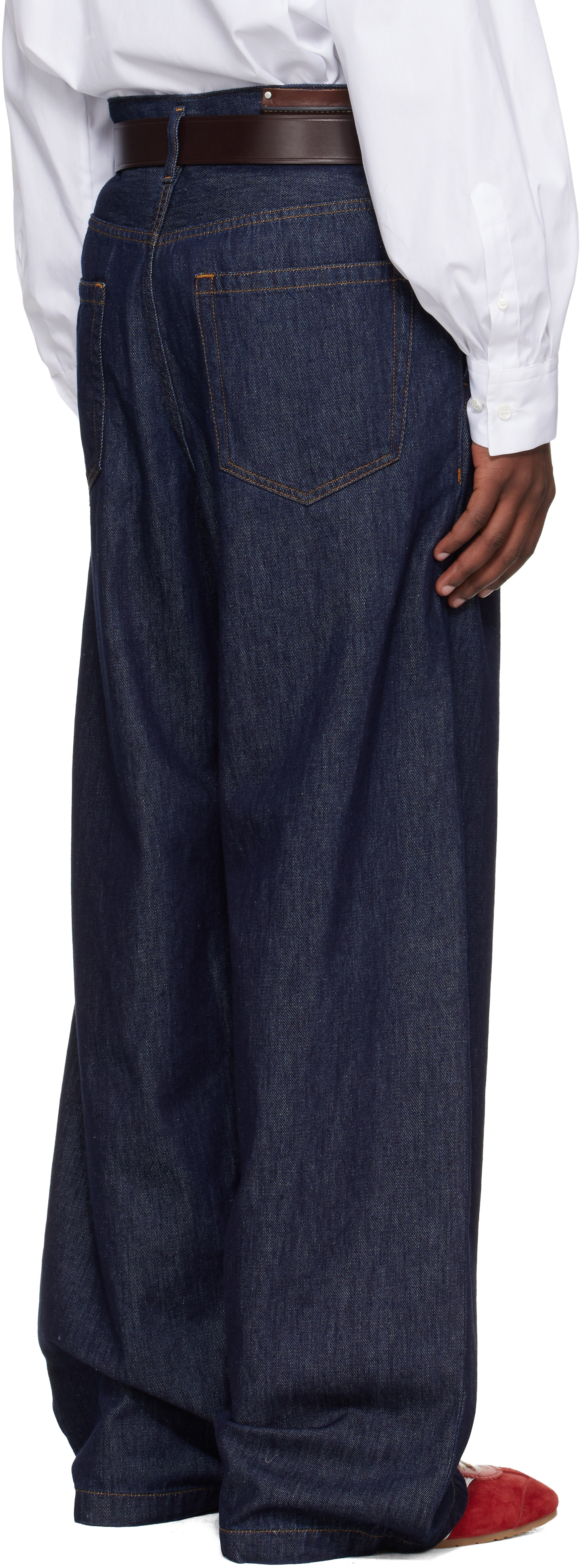 dries van noten デニム Dries Van Noten: Navy Pleated Jeans | SSENSE