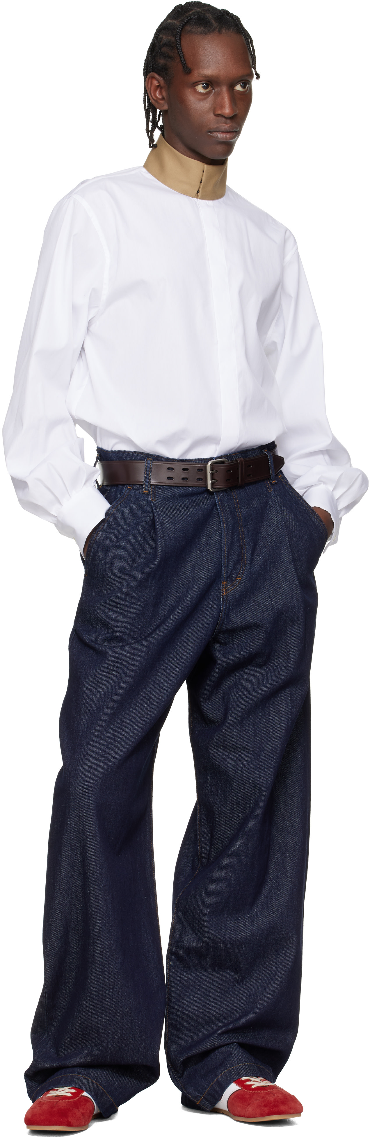 Dries Van Noten: Navy Pleated Jeans | SSENSE