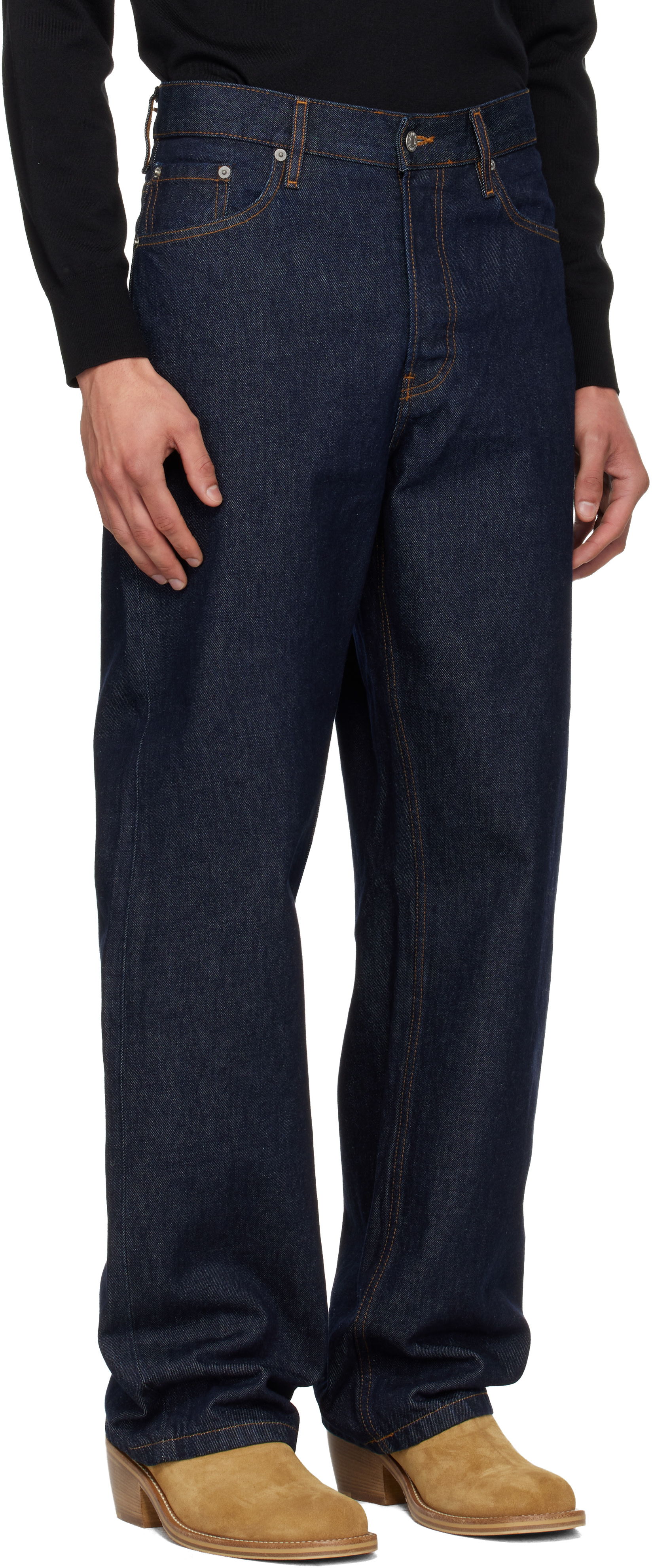 【DRIES VAN NOTEN】23AW NAVY TUCK JEANS 30 Dries Van Noten: Navy Loose Fit Jeans | SSENSE