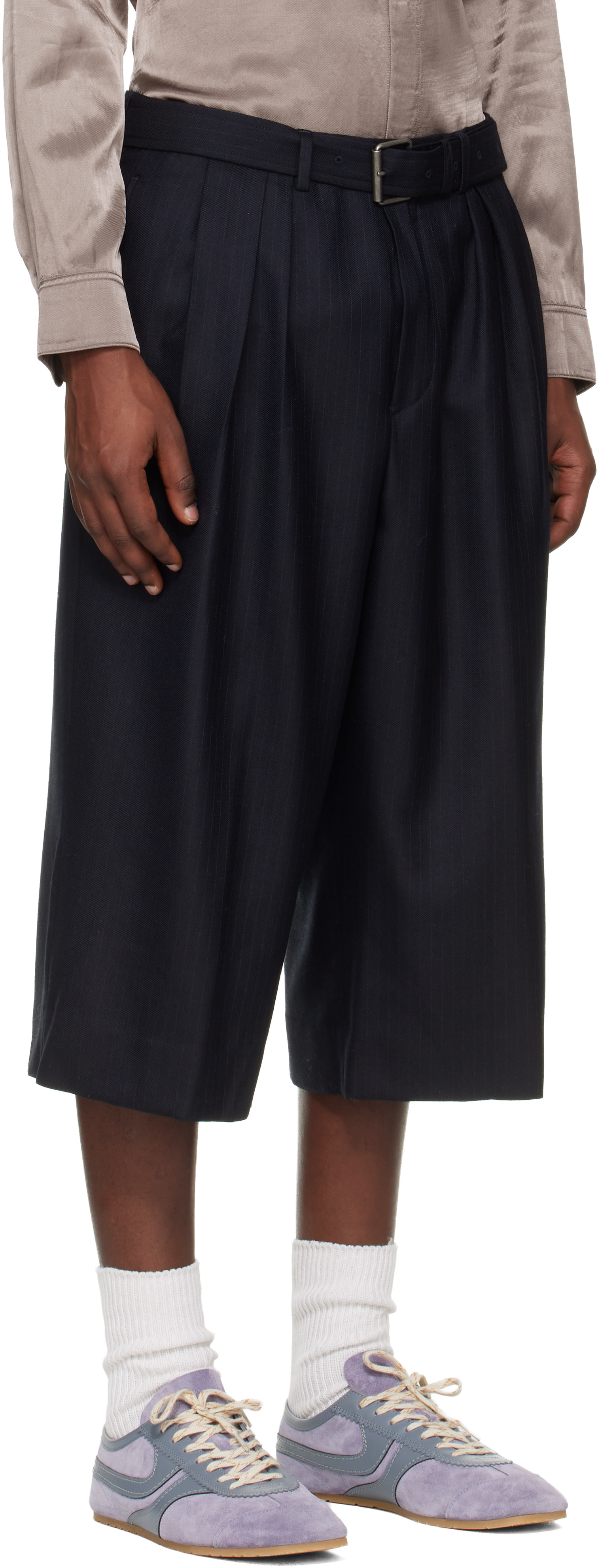 Dries Van Noten - ネイビー Belted Light Wool ショートパンツ