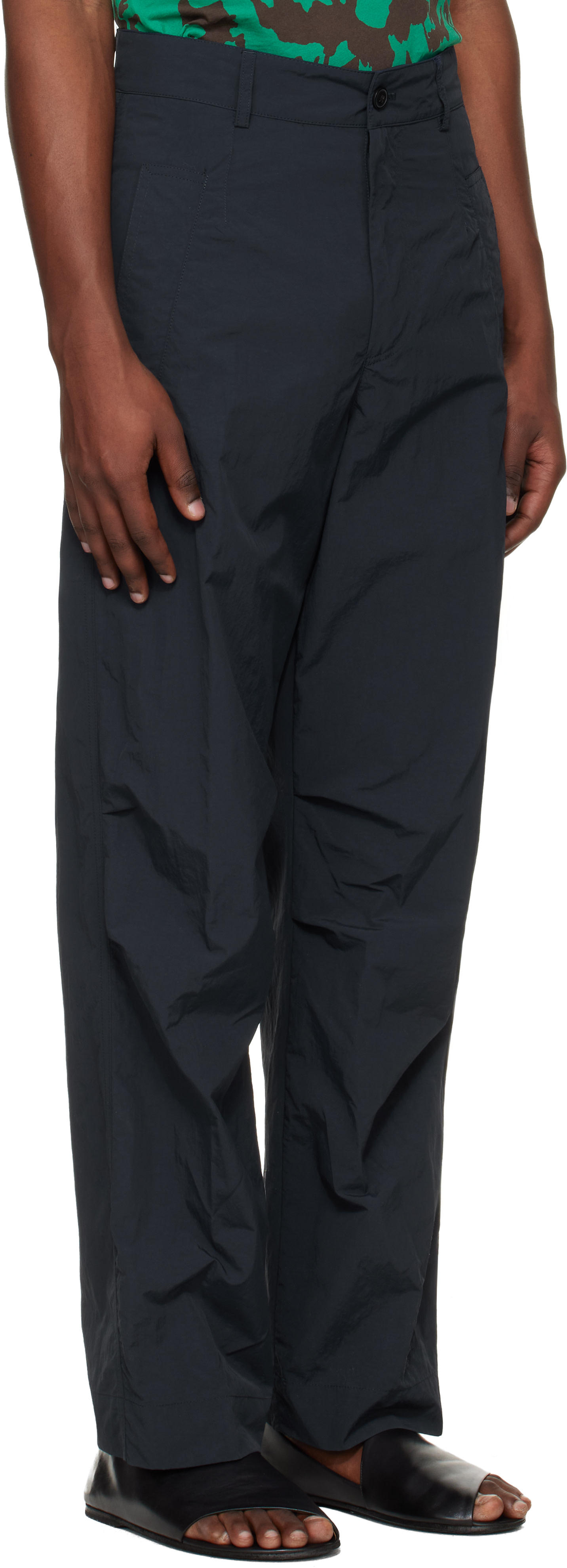 fujita　Dries van notenダブルニーミリタリーパンツ Dries Van Noten: Navy Taffeta Trousers | SSENSE