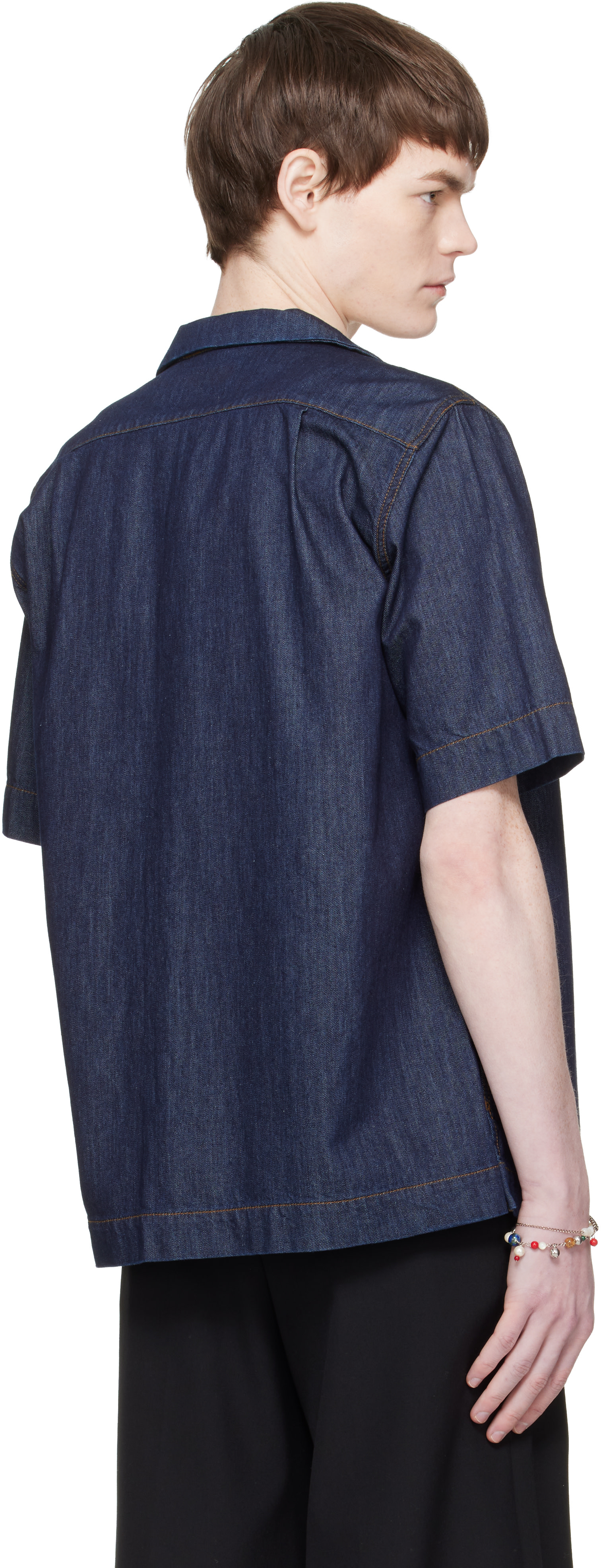 Dries Van Noten: Navy Short-Sleeve Denim Shirt | SSENSE