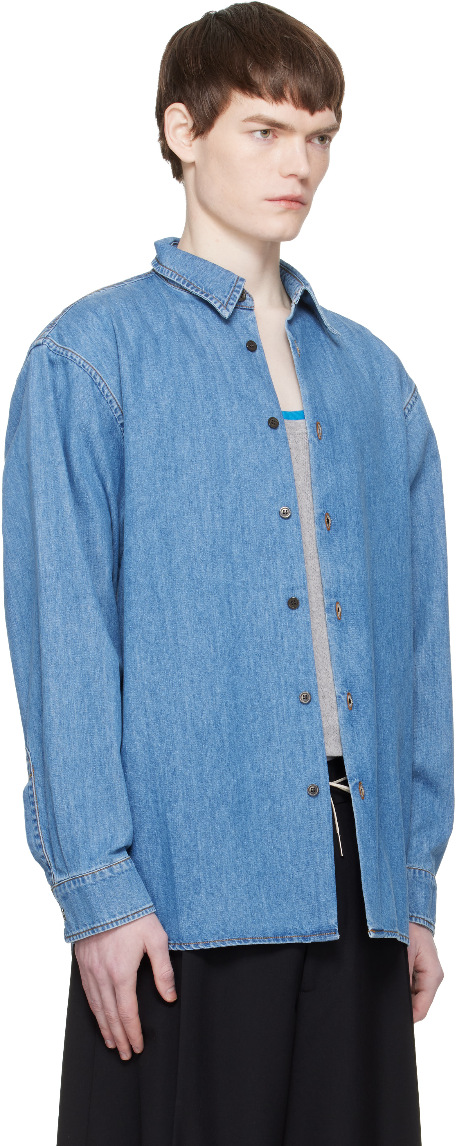 DRIES VAN NOTEN 16SS ブリーチ デニム シャツ 48 Dries Van Noten: Blue Denim Shirt | SSENSE