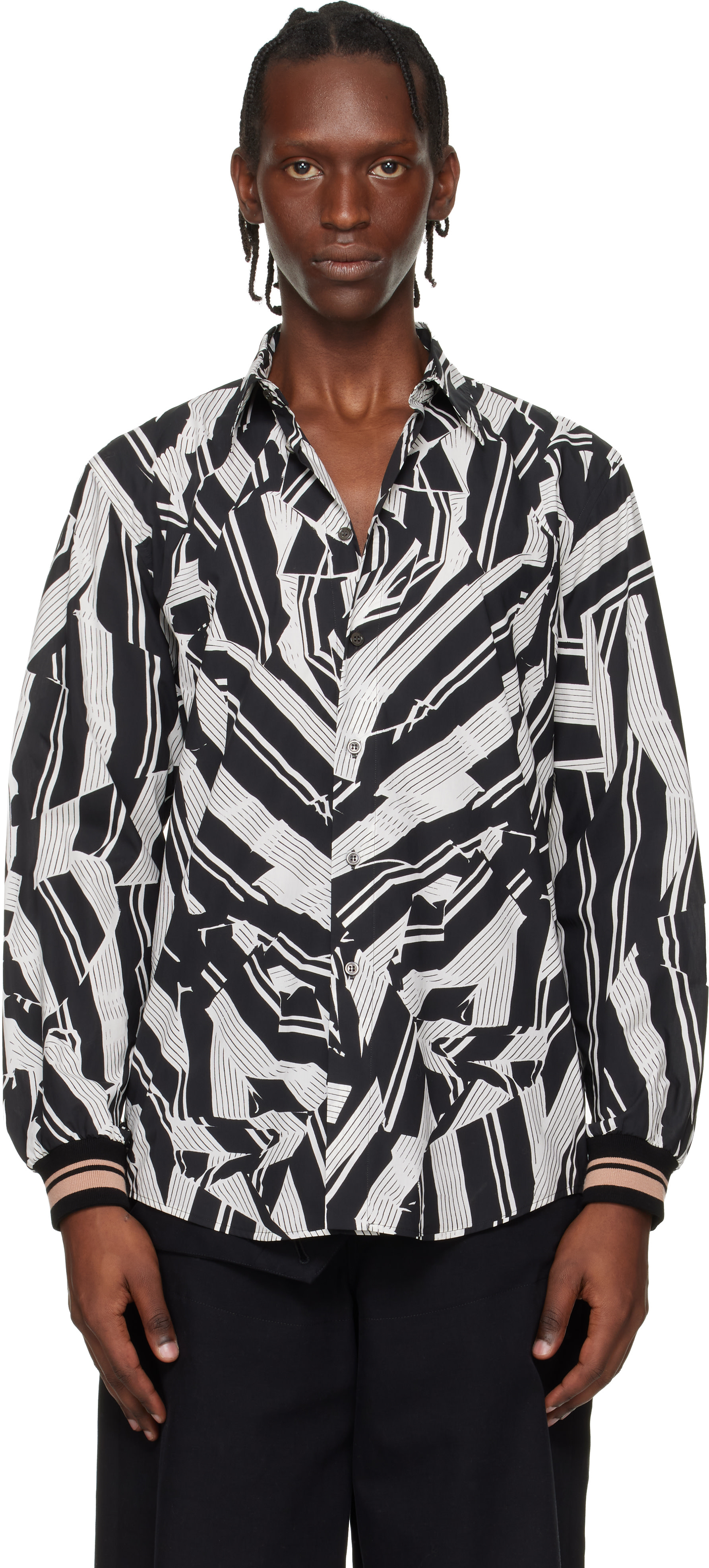 Dries Van Noten: Black & White Poplin Shirt | SSENSE Taiwan