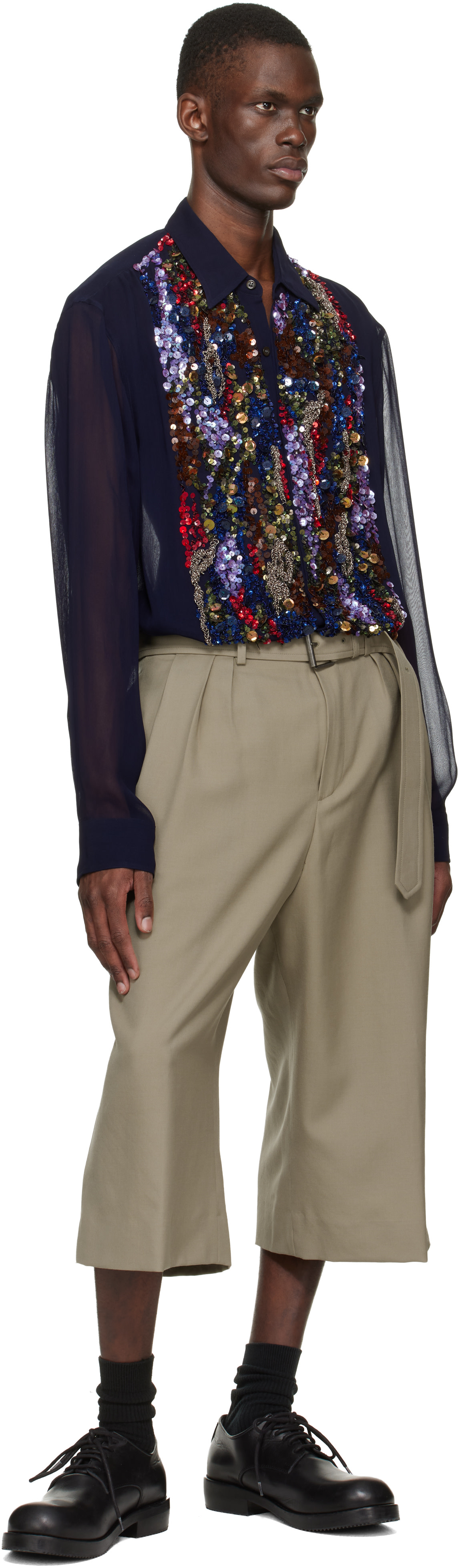 Dries Van Noten - 네이비 시퀸 셔츠