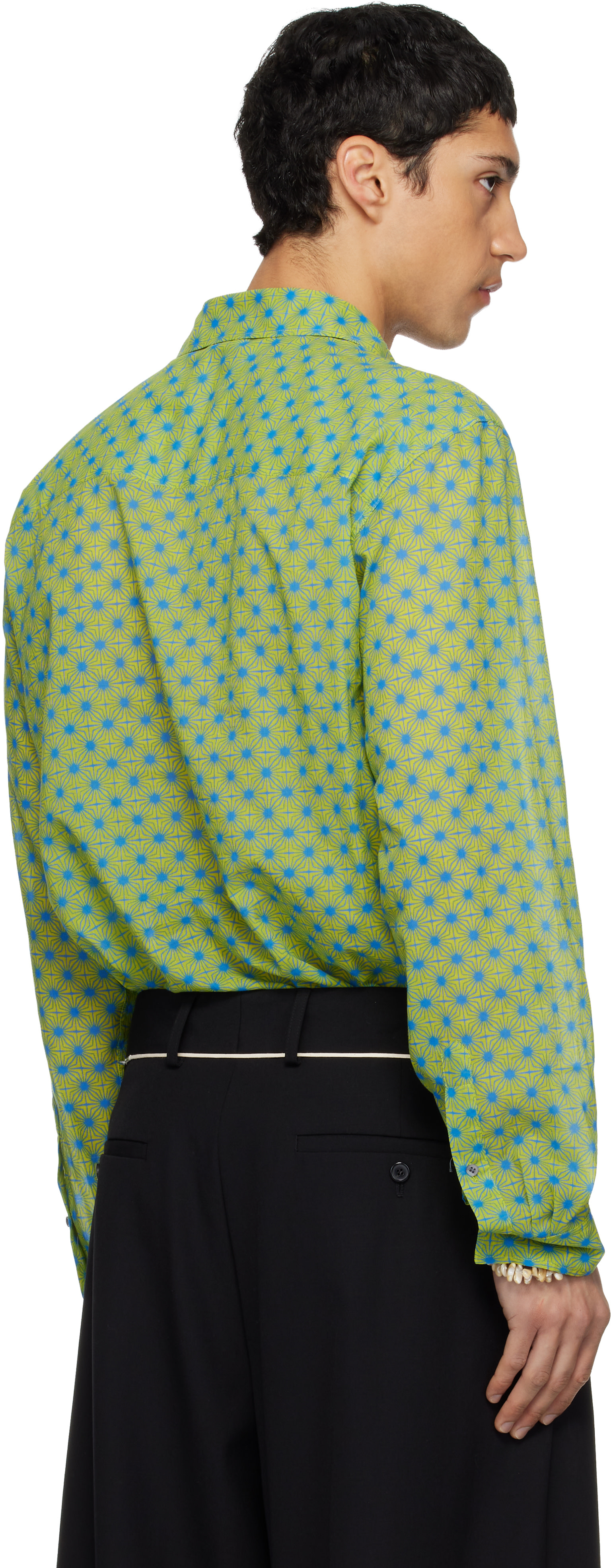 Dries Van Noten: Green & Blue Printed Cotton Shirt | SSENSE
