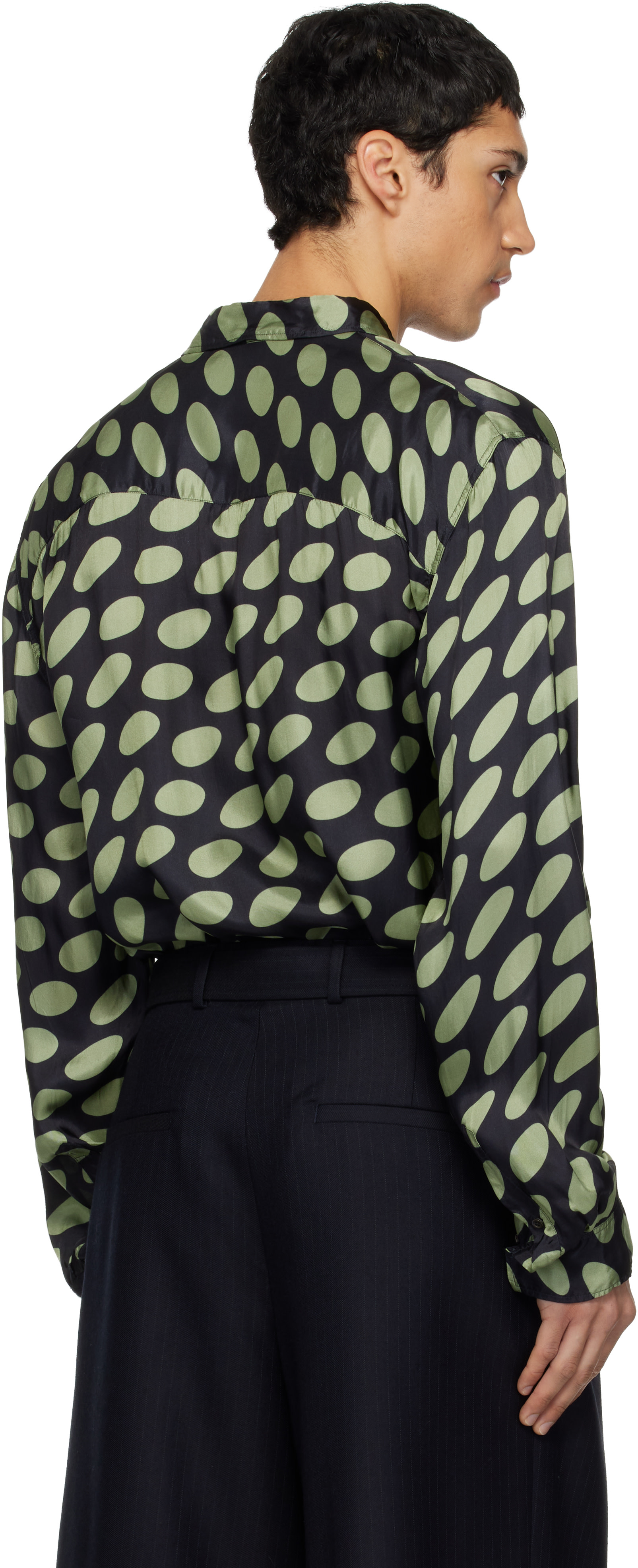 Dries Van Noten: ブラック＆グリーン 水玉 サテン シャツ | SSENSE 日本