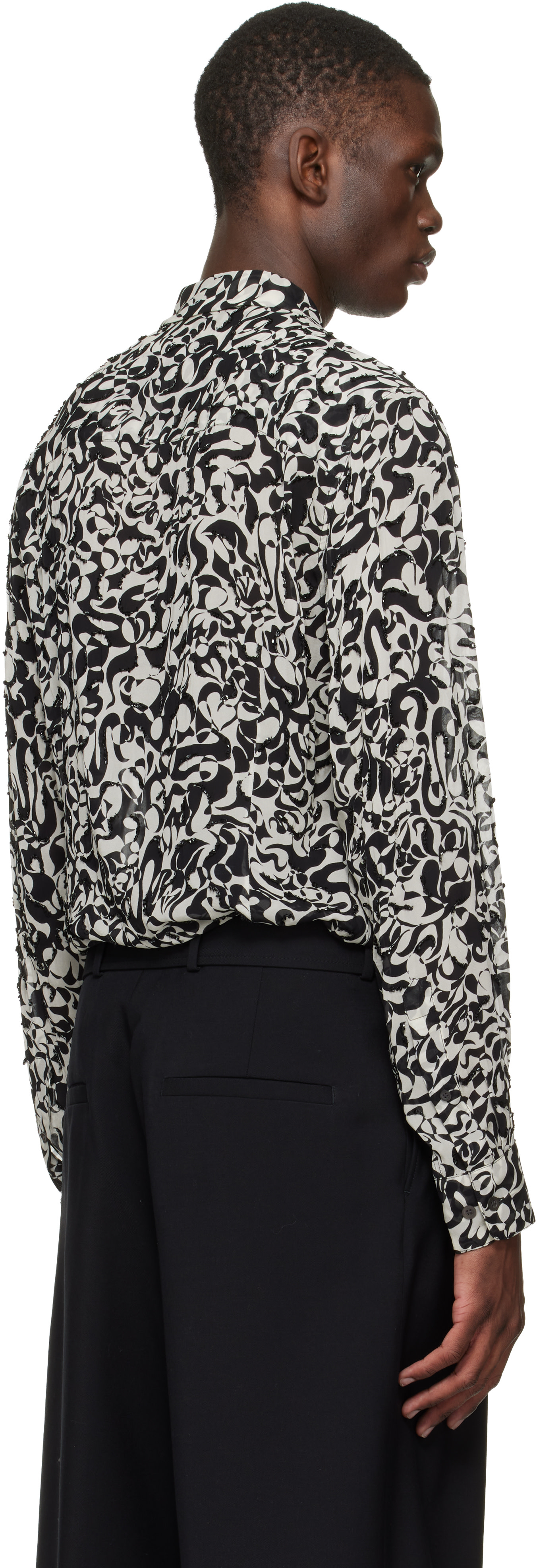 DRIES VAN NOTEN 花柄　シャツ　長袖　23SS Dries Van Noten: Black & Off-White Floral Shirt | SSENSE