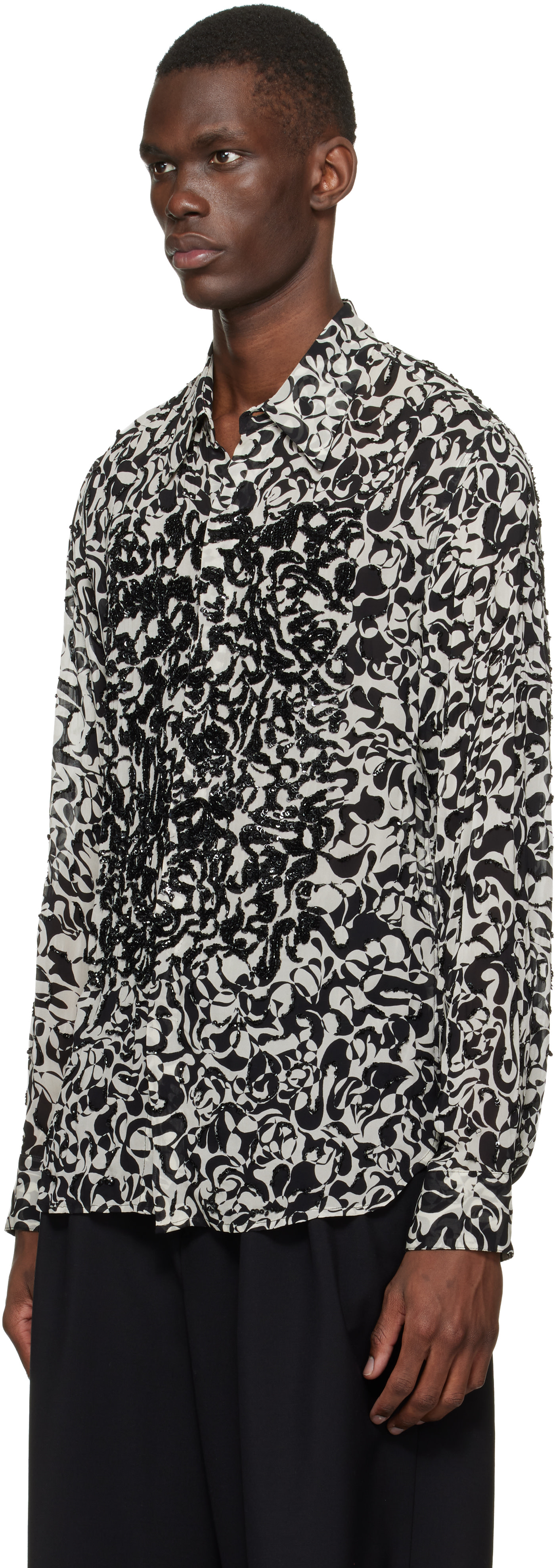 Dries Van Noten: ブラック＆オフホワイト Floral シャツ | SSENSE 日本