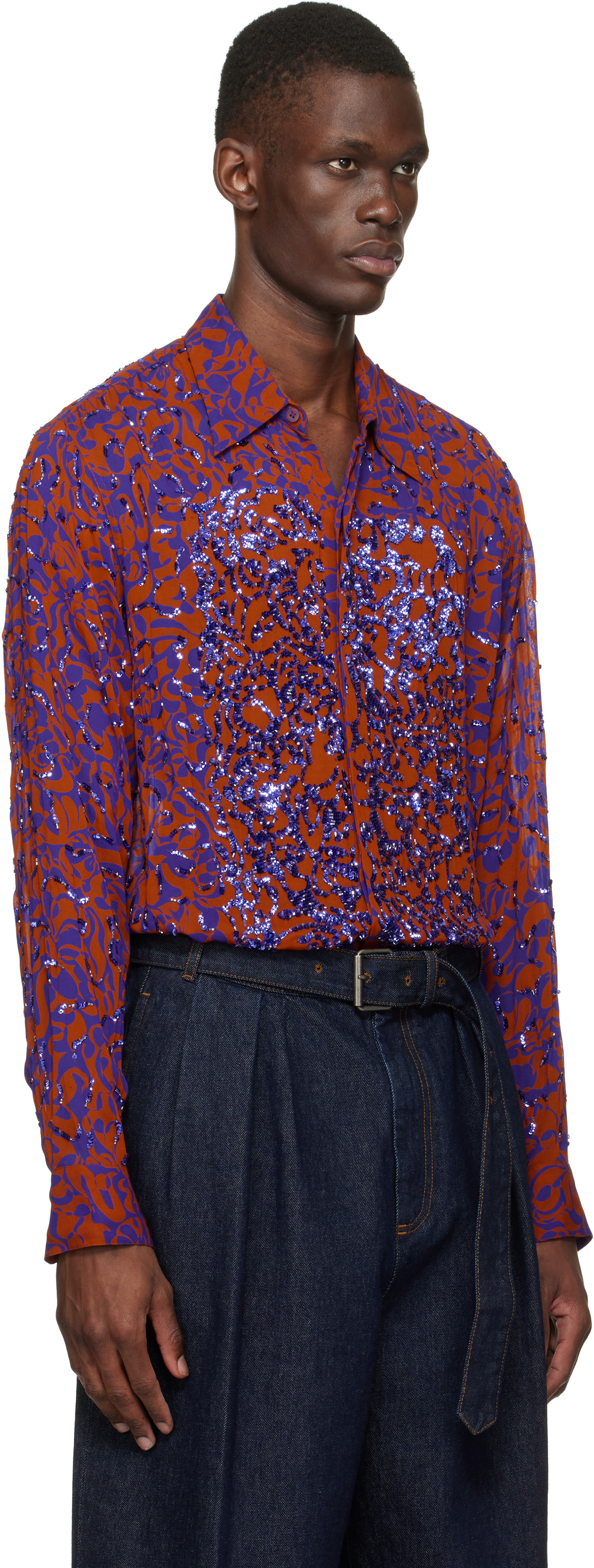 Dries Van Noten: Orange & Purple Floral Shirt | SSENSE