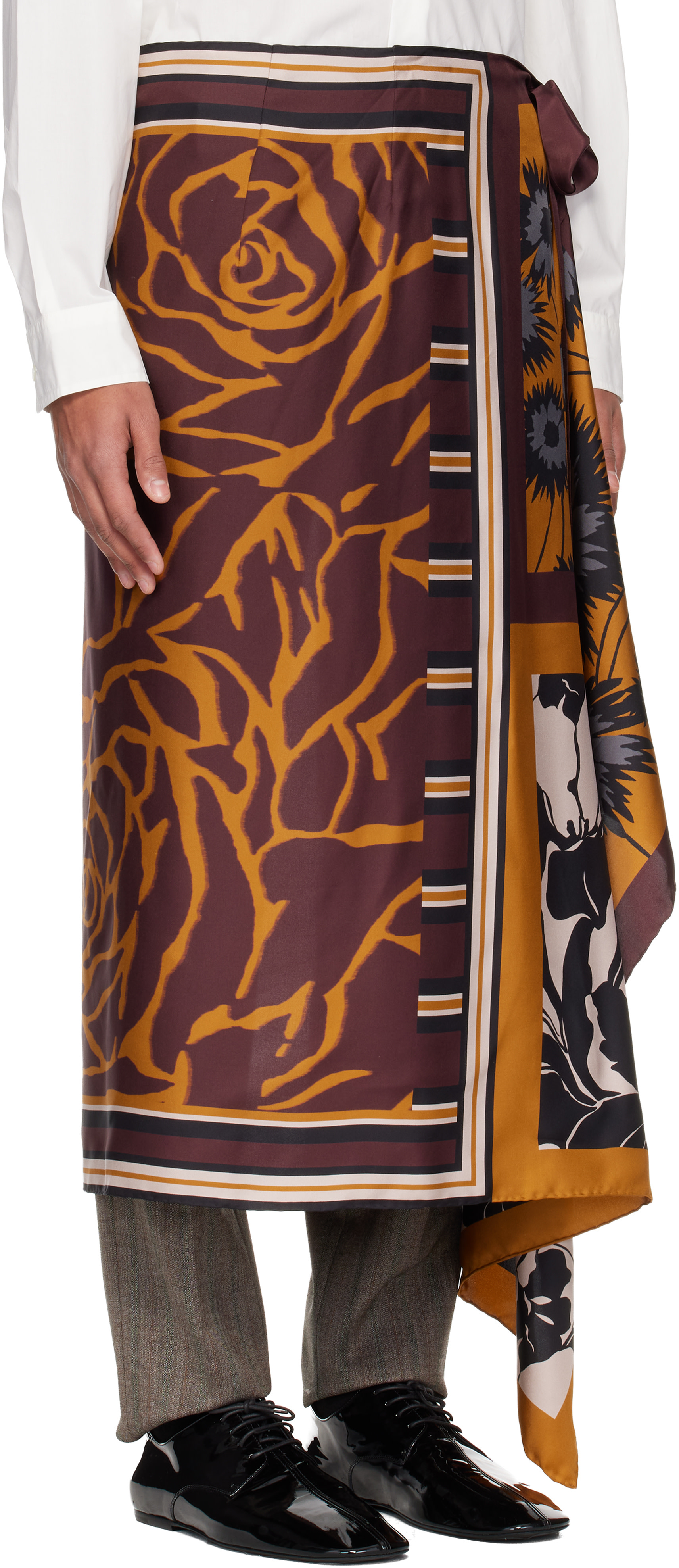 Dries Van Noten: Orange & Burgundy Long Wrap Scarf Skirt | SSENSE