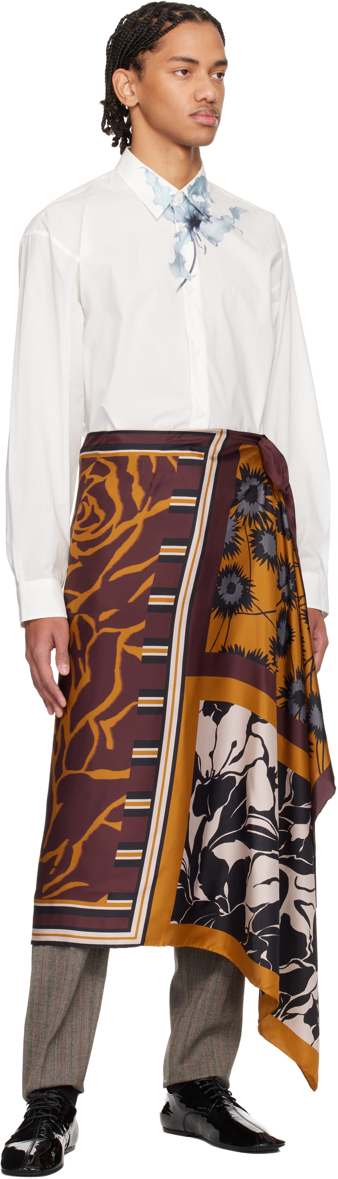 Dries Van Noten: Orange & Burgundy Long Wrap Scarf Skirt | SSENSE